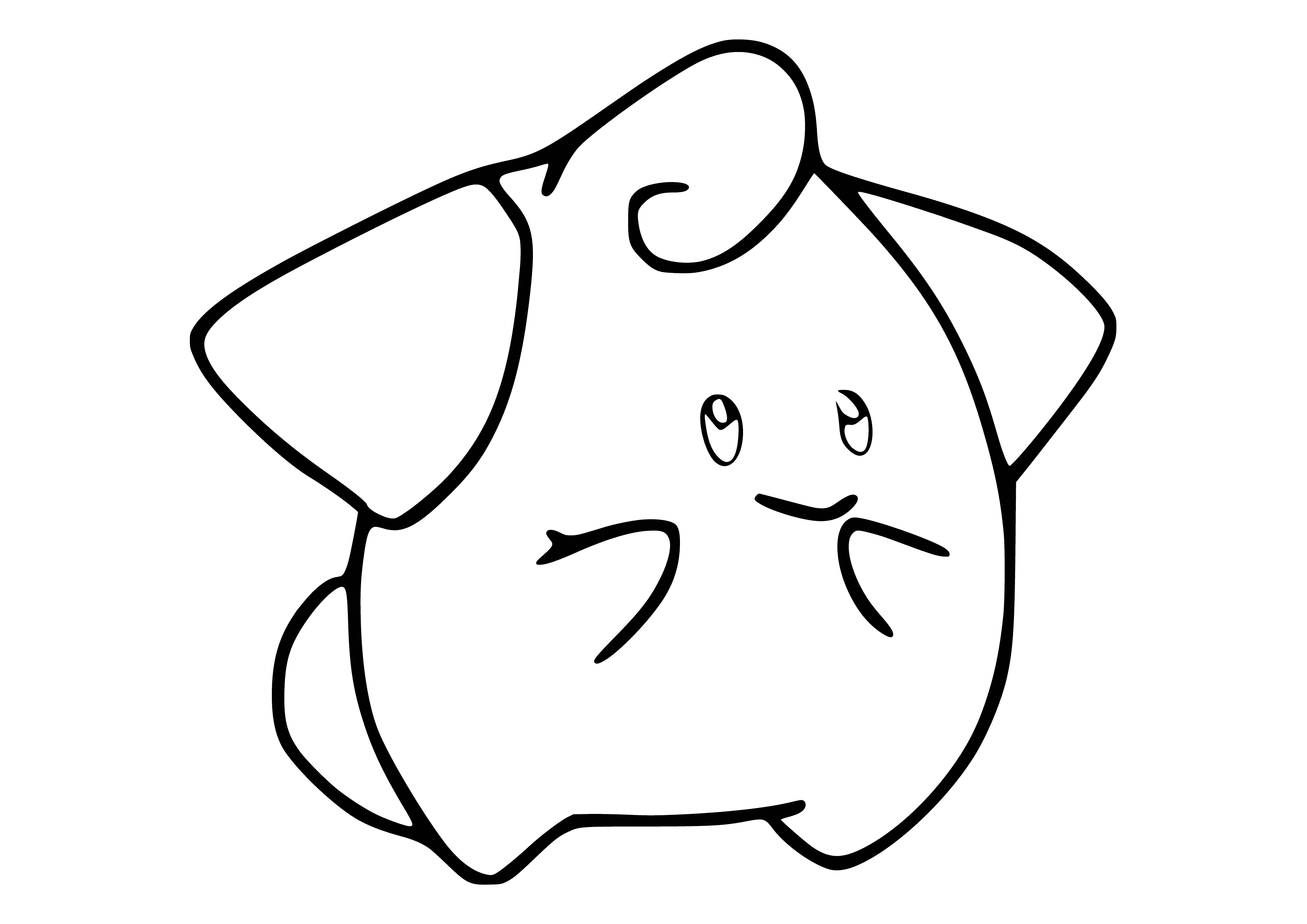 coloring page: Small, white creature w/ black eyes, circular mouth, round body & stubby limbs. Has black tail & evolves into Clefairy. #Pokemon