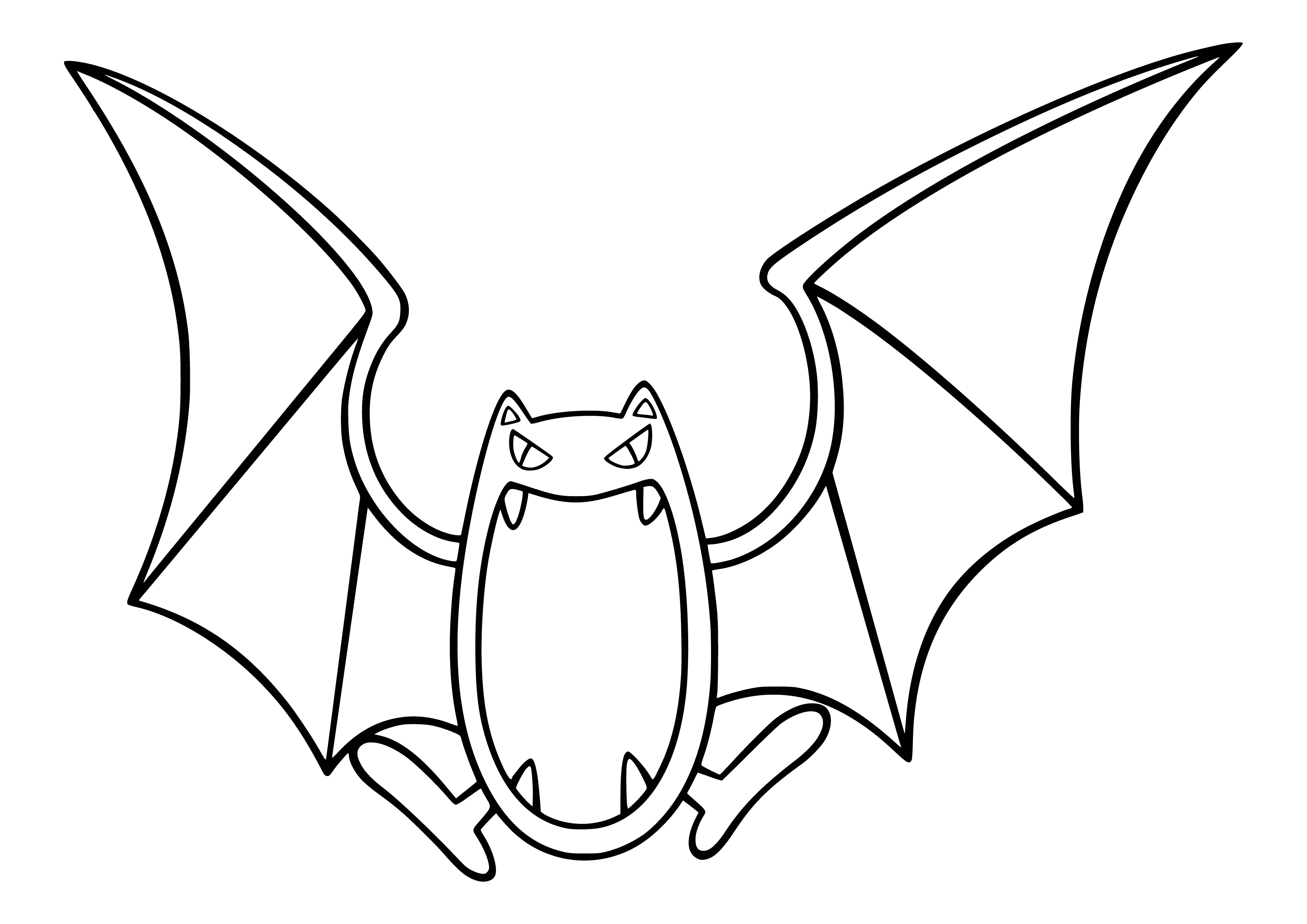 coloring page: Golbat is a large purple bat-like Pokemon w/ red eyes, sharp teeth, and two wings. It evolves from Zubat.