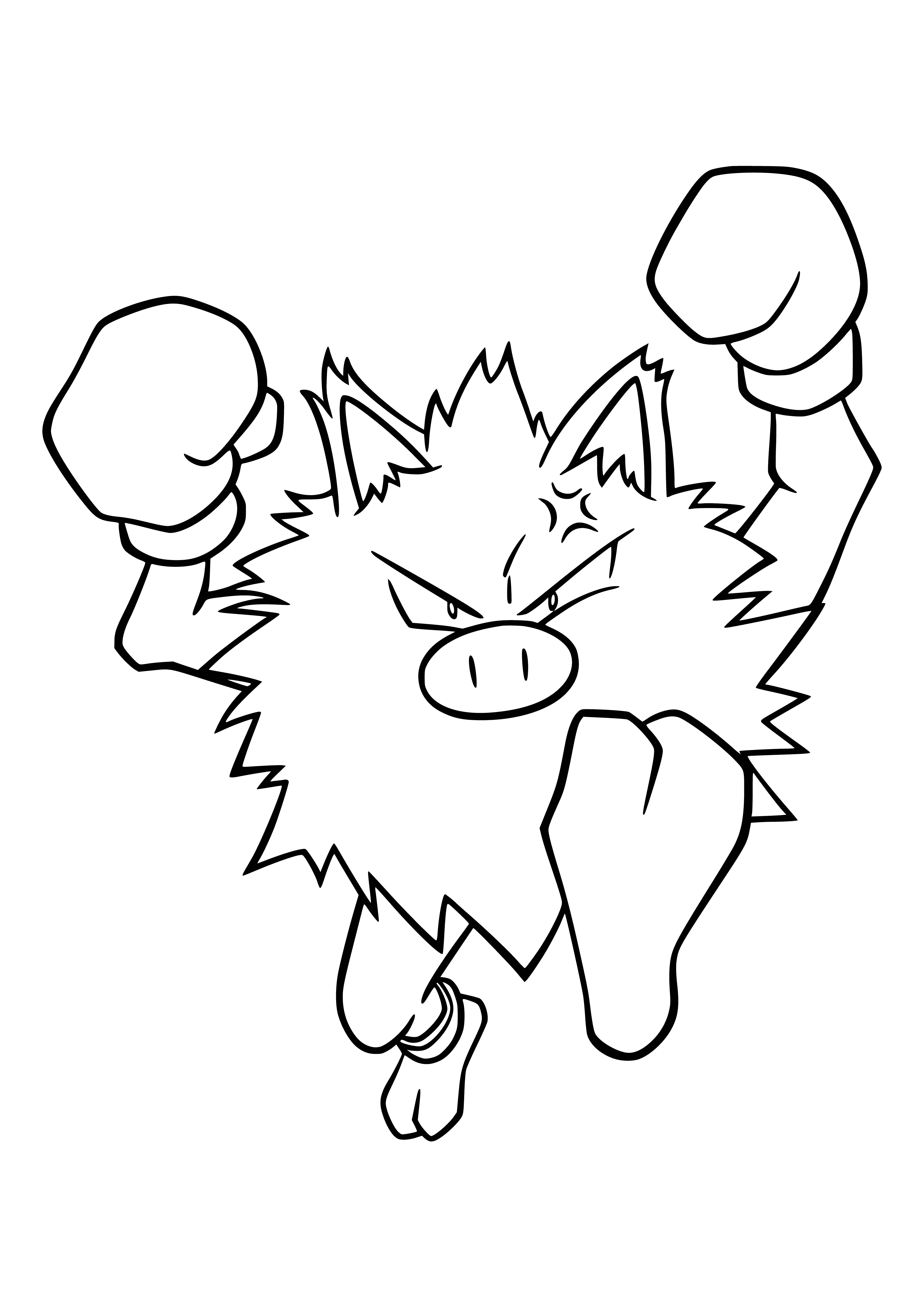 coloring page: Small, brown monkey Pokémon w/ pointed snout, large eyes, & brown fur. Very aggressive & will attack anything it sees as a threat.