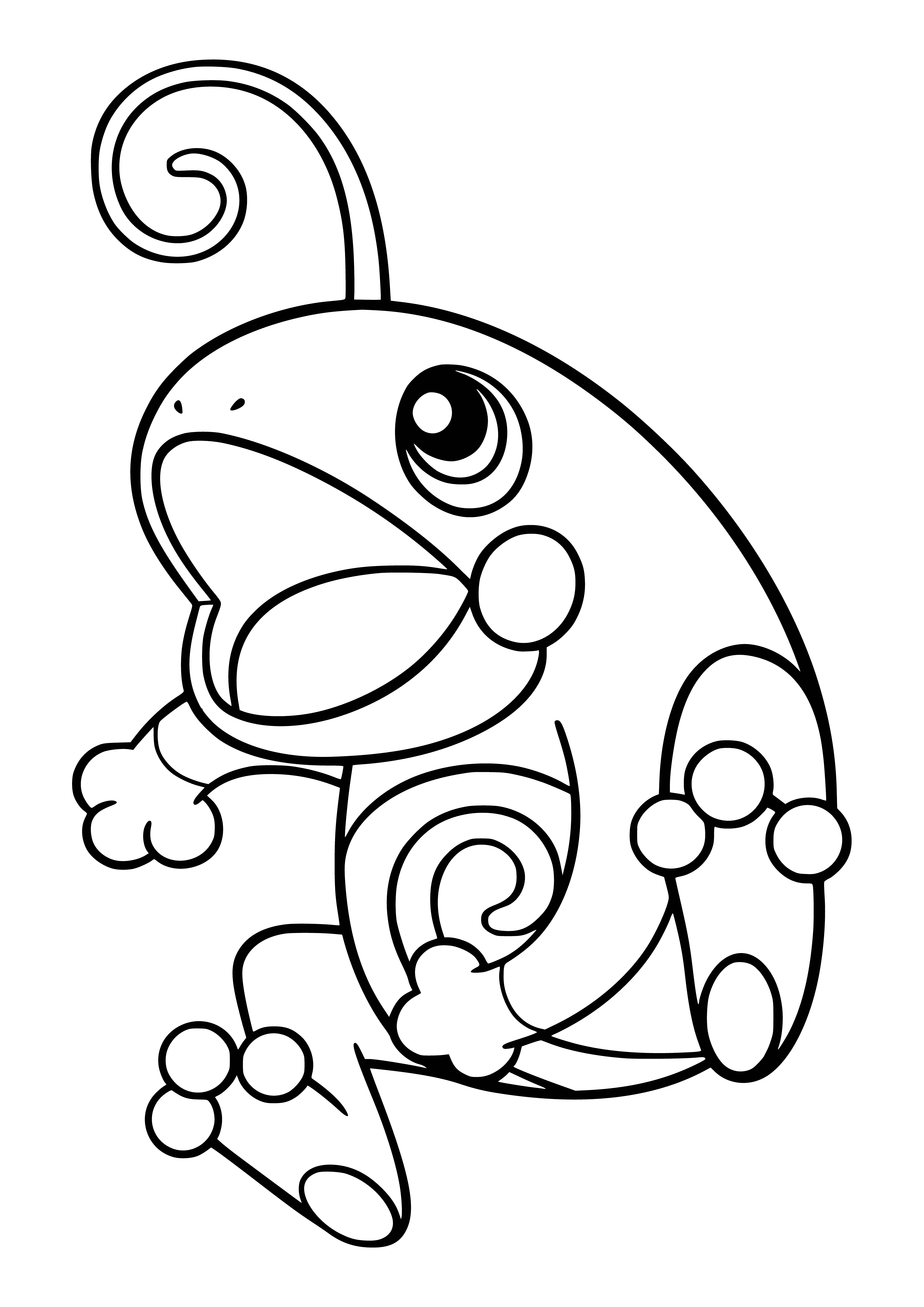 coloring page: Pokemon Politoed is a large green frog w/ yellow spots & red eyes. Evolves from Poliwhirl & is a water type. Has big mouth & big feet.