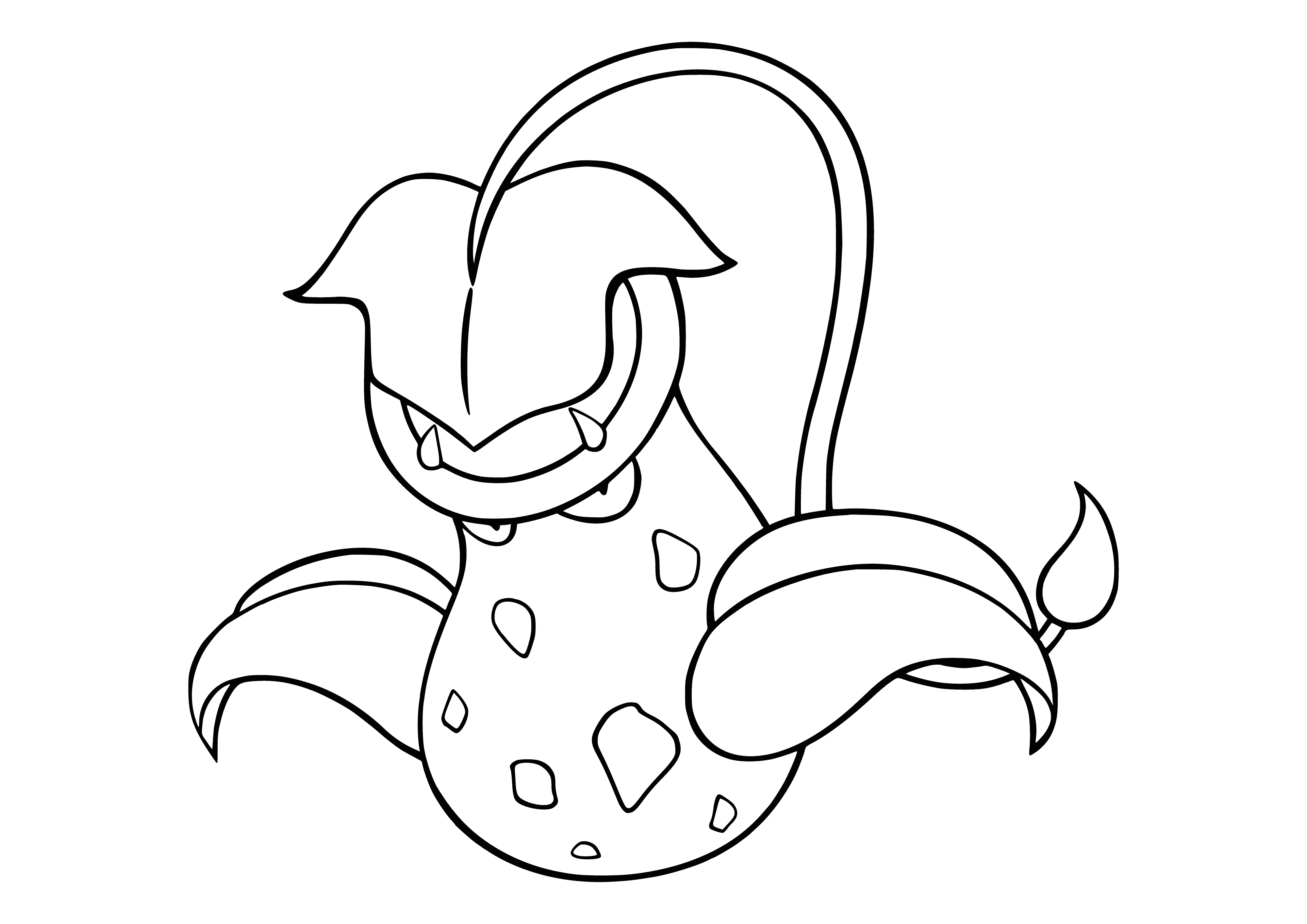 coloring page: unsuspecting prey into its gaping maw.

Victreebel lures prey with its leafy vine, then devours them with its fearsome mouth.