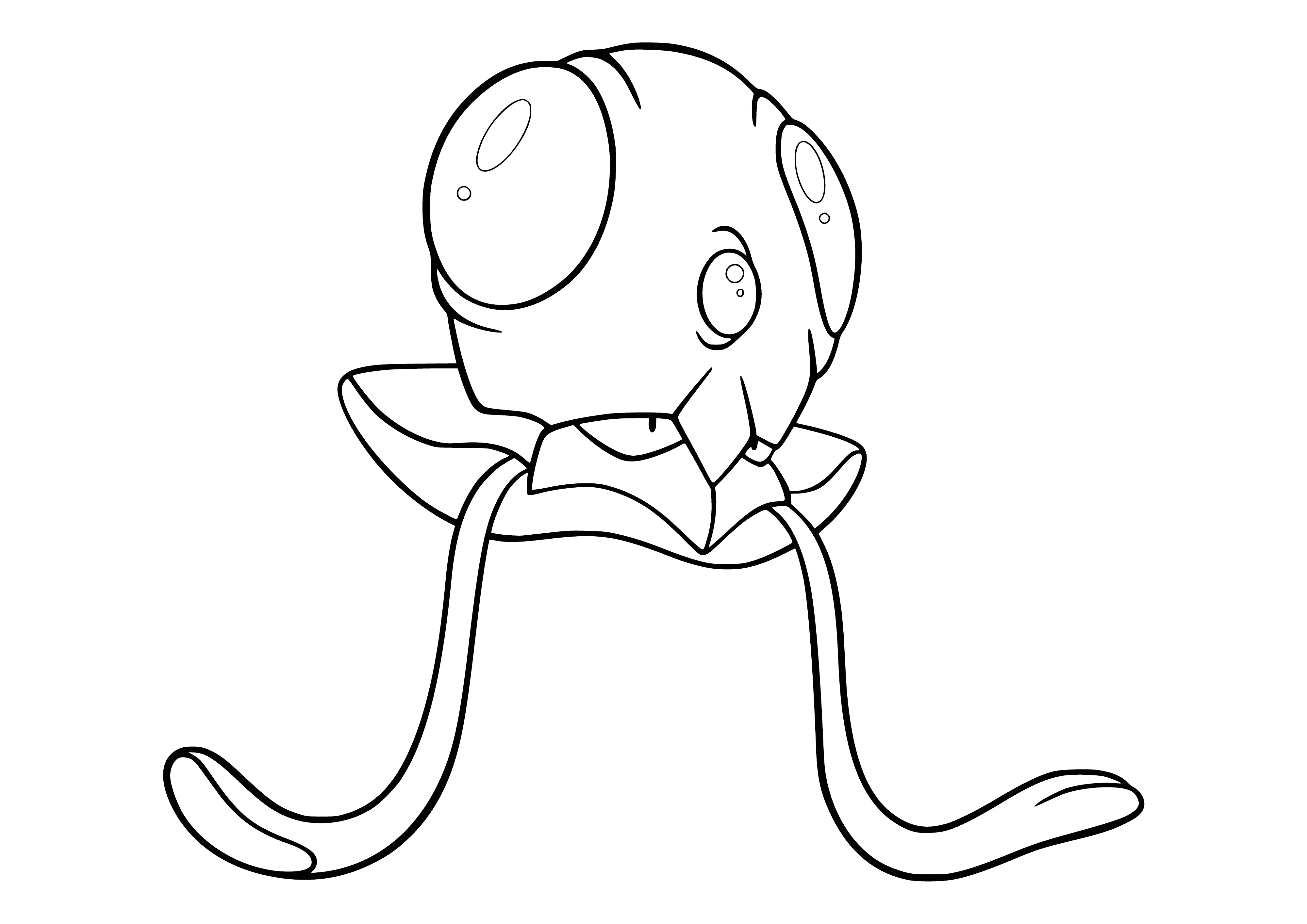 coloring page: Gelatinous Pokémon w/8 tentacles & red & white diamond shape on back. Yellow eyes w/black pupils.