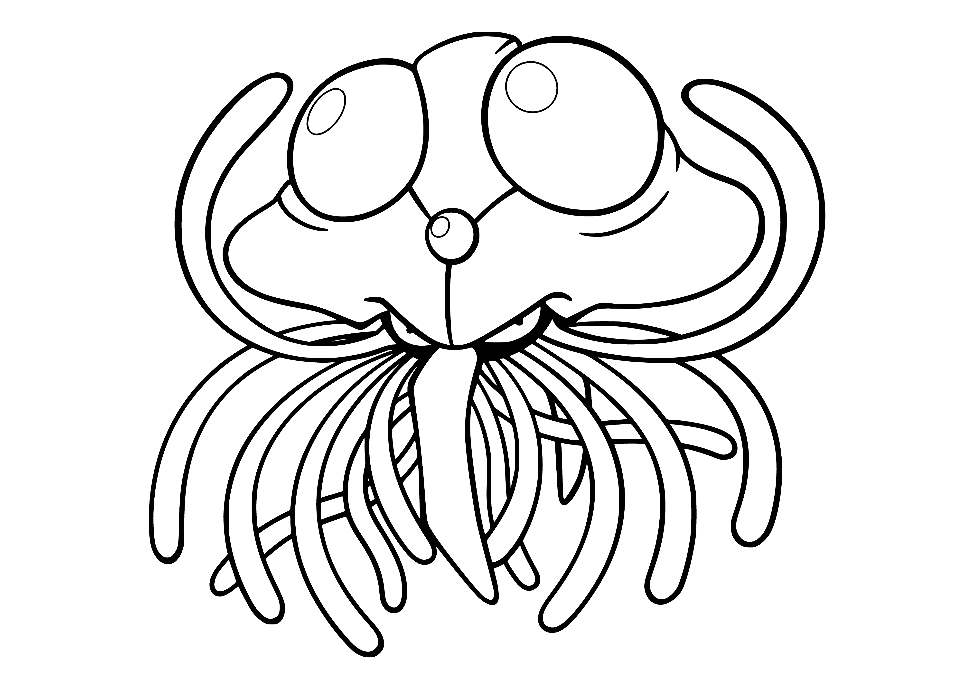 coloring page: Colorable Tentacruel Pokemons with black body, white belly, many tentacles and red eyes. Perfect for you budding trainers! #Pokemon