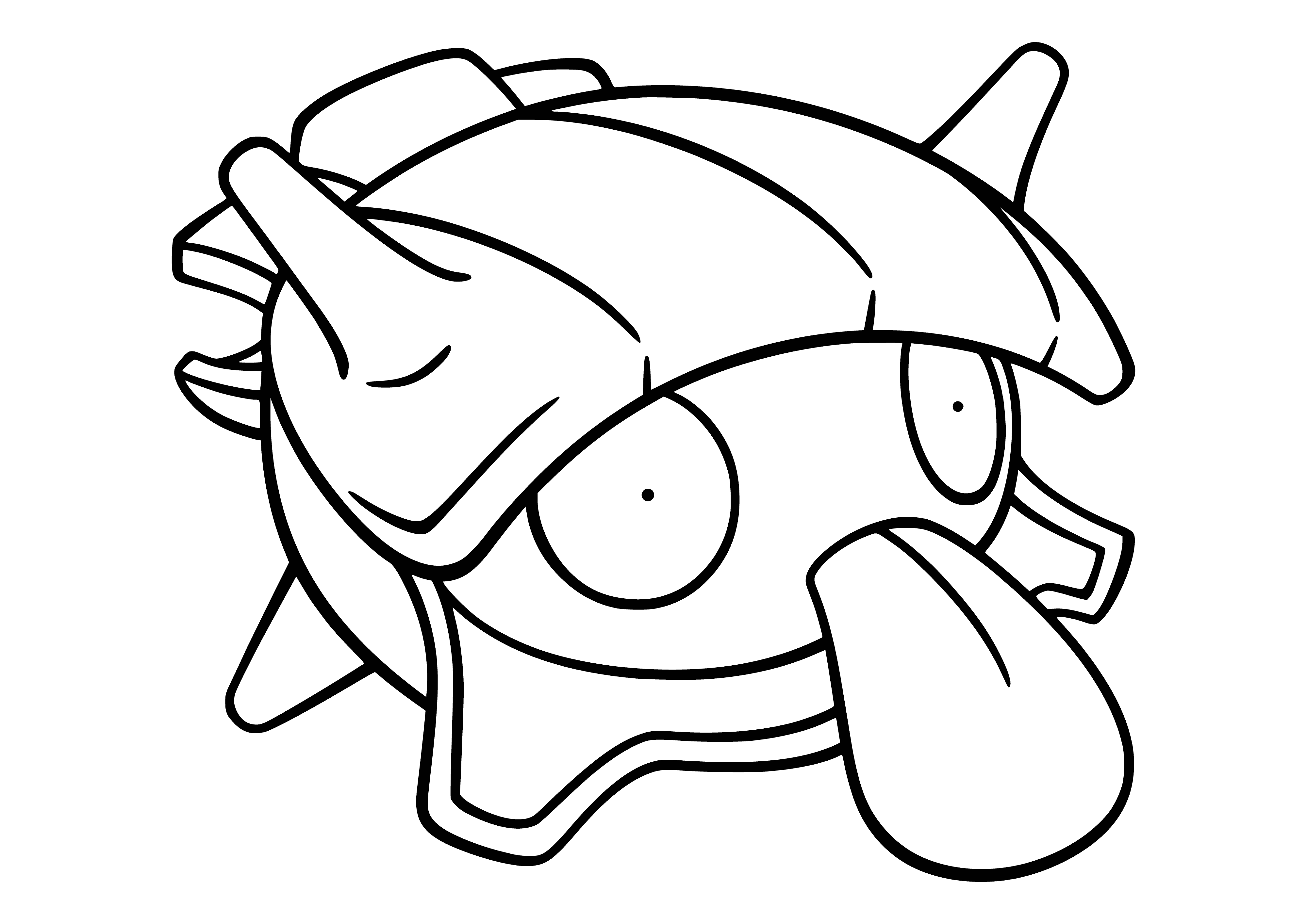 coloring page: This bivalve Pokémon has a hard shell with spikes and a pink tongue inside. It can be identified by two black eyes on either side of its head.