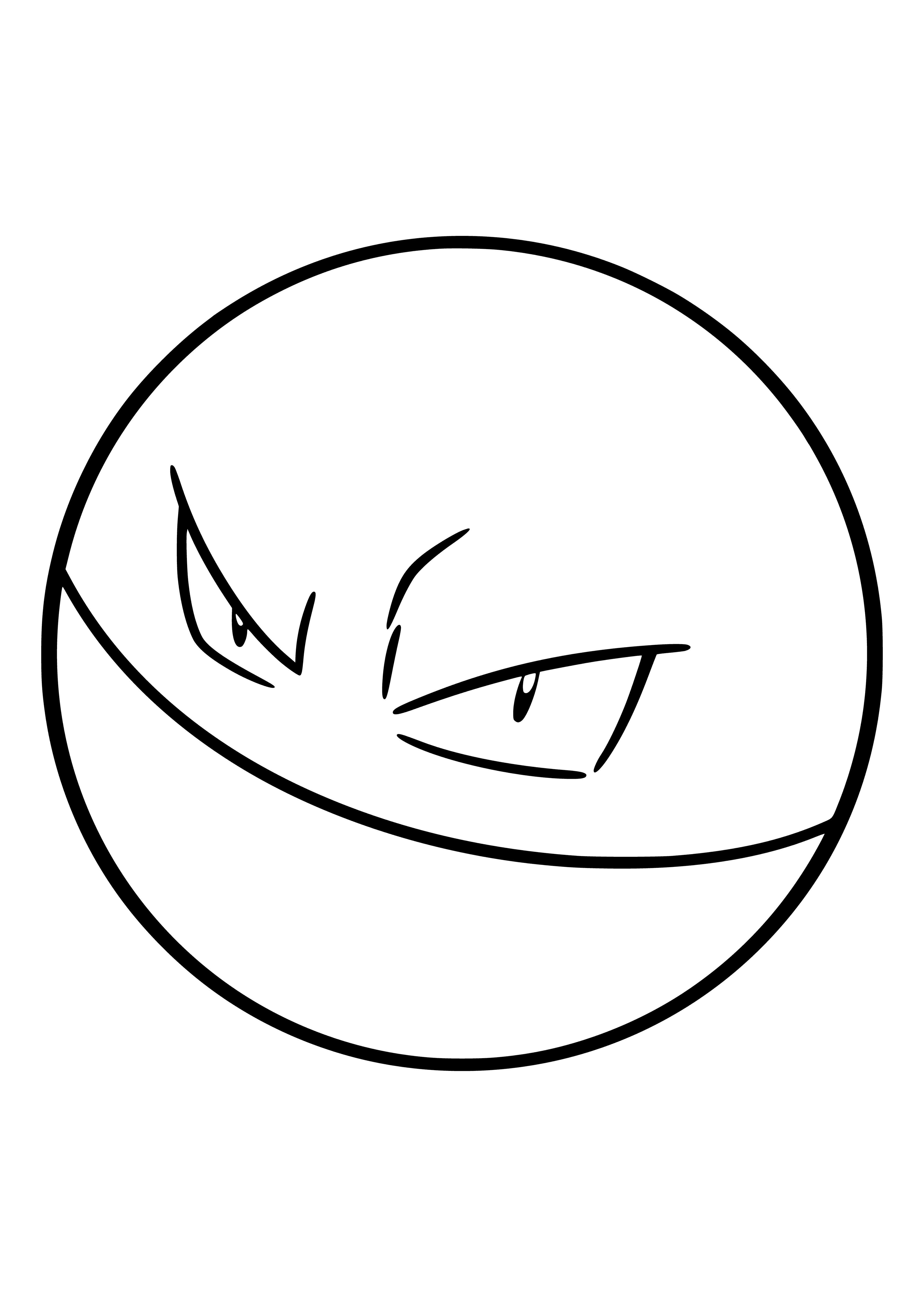 coloring page: Voltorb is a spherical, red Pokémon w/white, lightning bolt-shaped mark, black eyes & large tail fin. Prone to self-destruction when agitated & found near power plants.
