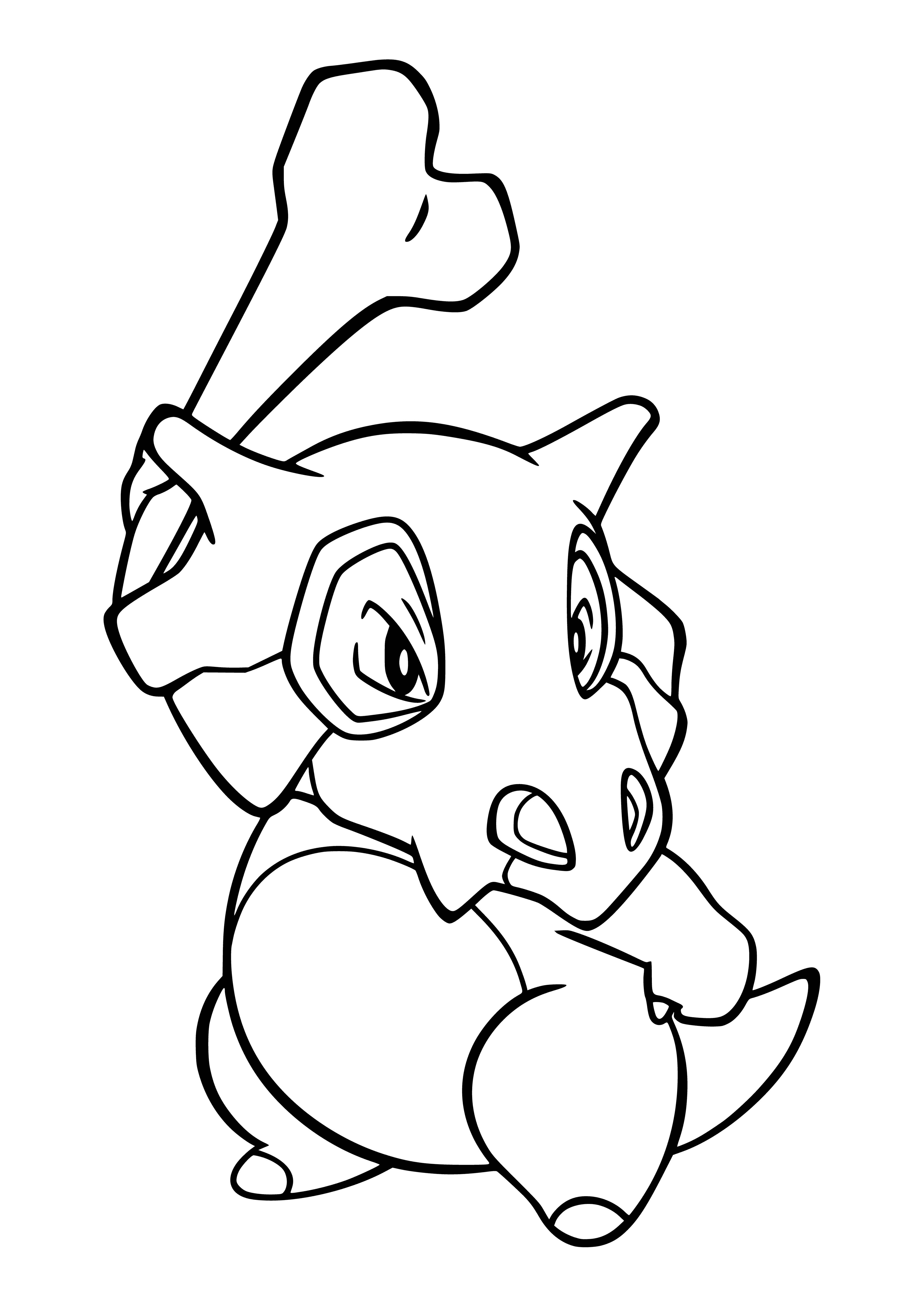 coloring page: Kubon is a small, lonesome Pokémon with a tough hide and brown fur to blend in & white bone head as a weapon/tool. It is the pre-evolved form of Marowak.
