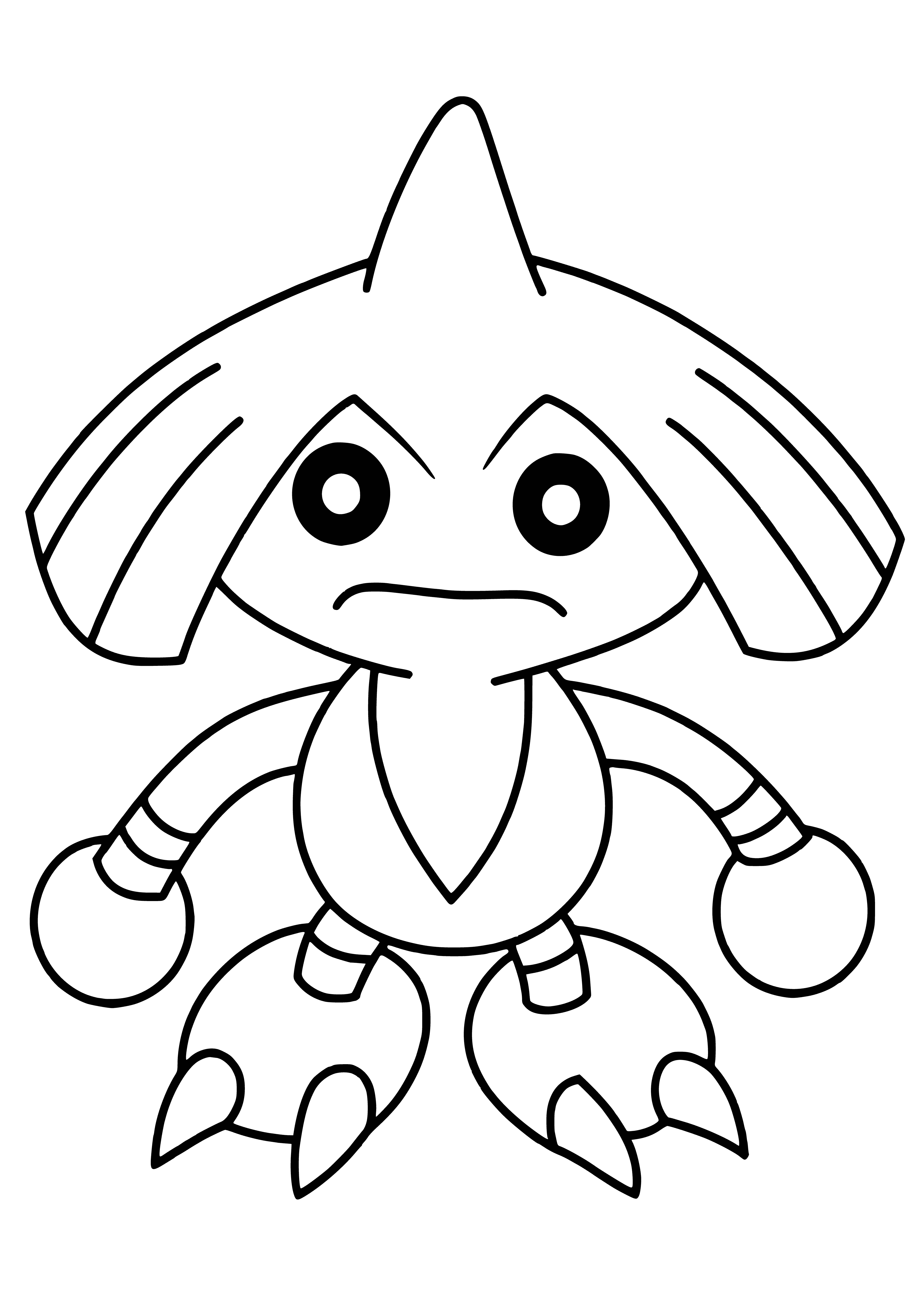 coloring page: Hitmontop is a brown Pokémon with a blue-eyed, bulbous-nosed head, buff torso and two hands, two yellow-tipped cone-feet, and three plates on its back. It evolves from Tyrogue at Lv. 20.