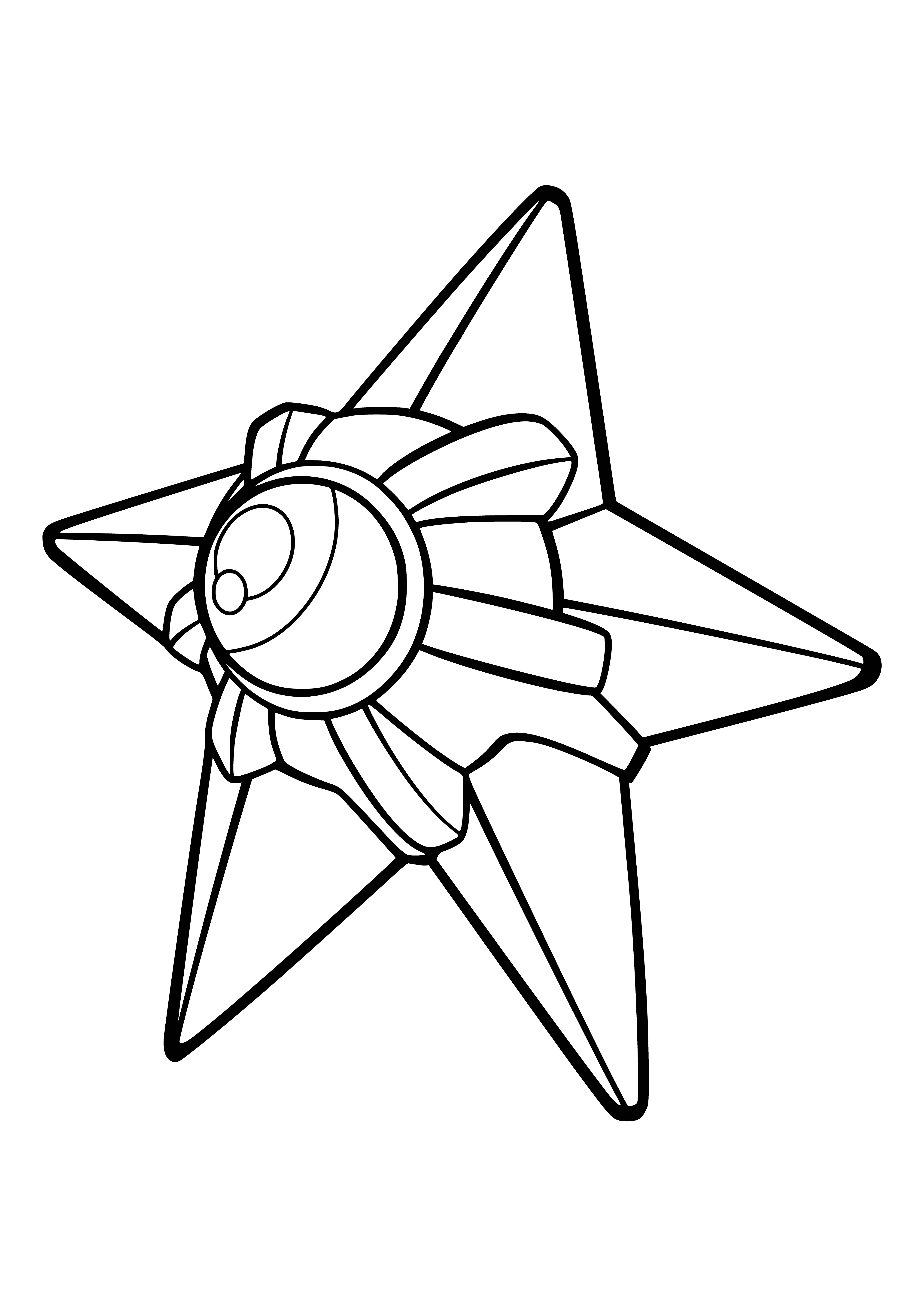 coloring page: Pokémon Staryu is a sea star-shaped Pokémon w/ a golden star on its body. It can emit a powerful beam of light & even regrow its body if cut in half.