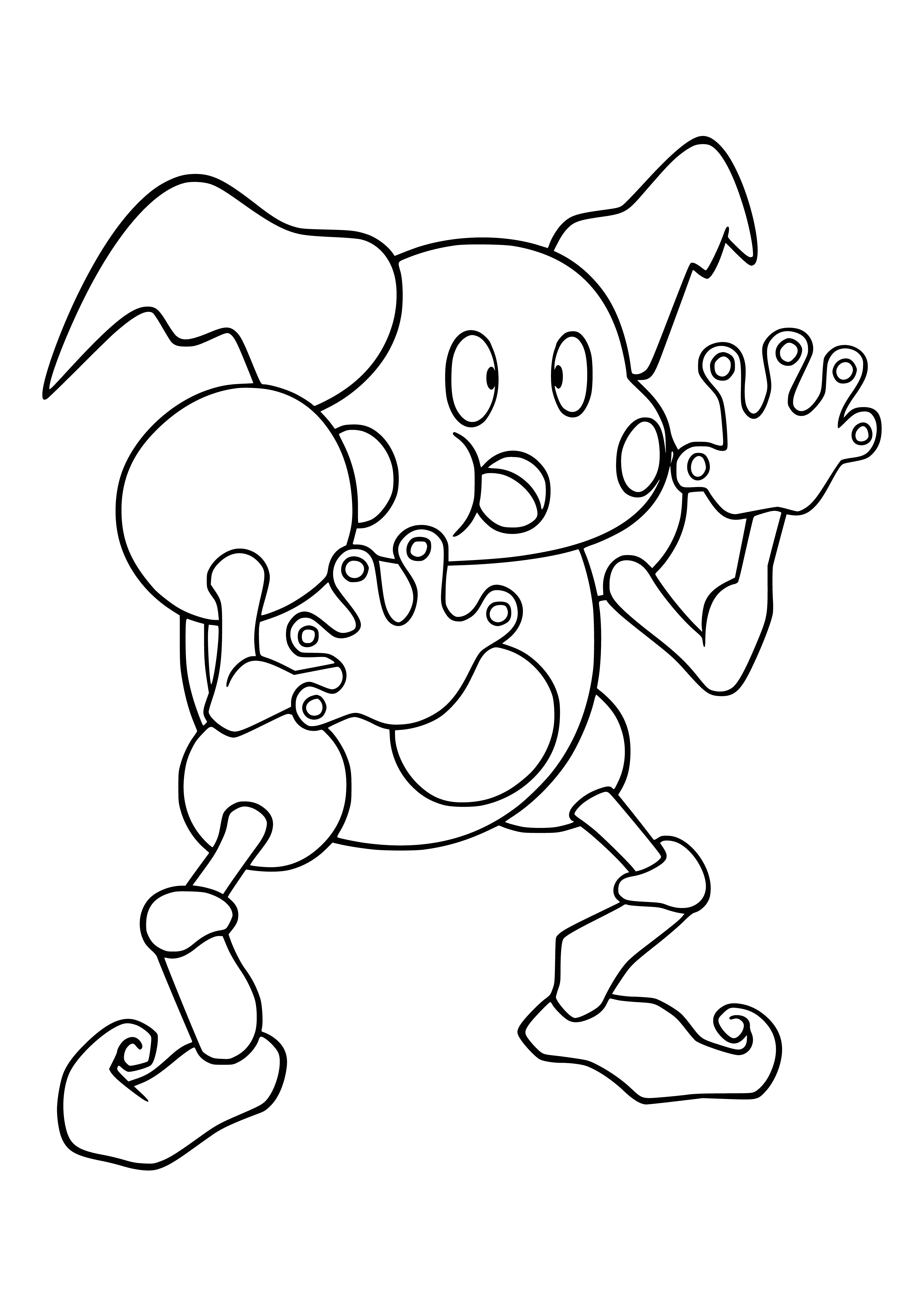 coloring page: A Psychic & Fairy-type Pokémon,Mister Mime starts its evolution from Mime Jr. Its body is white w/ black hands, feet & face, red eyes & lips, white cheeks & spots, & a black tail w/ white tip.