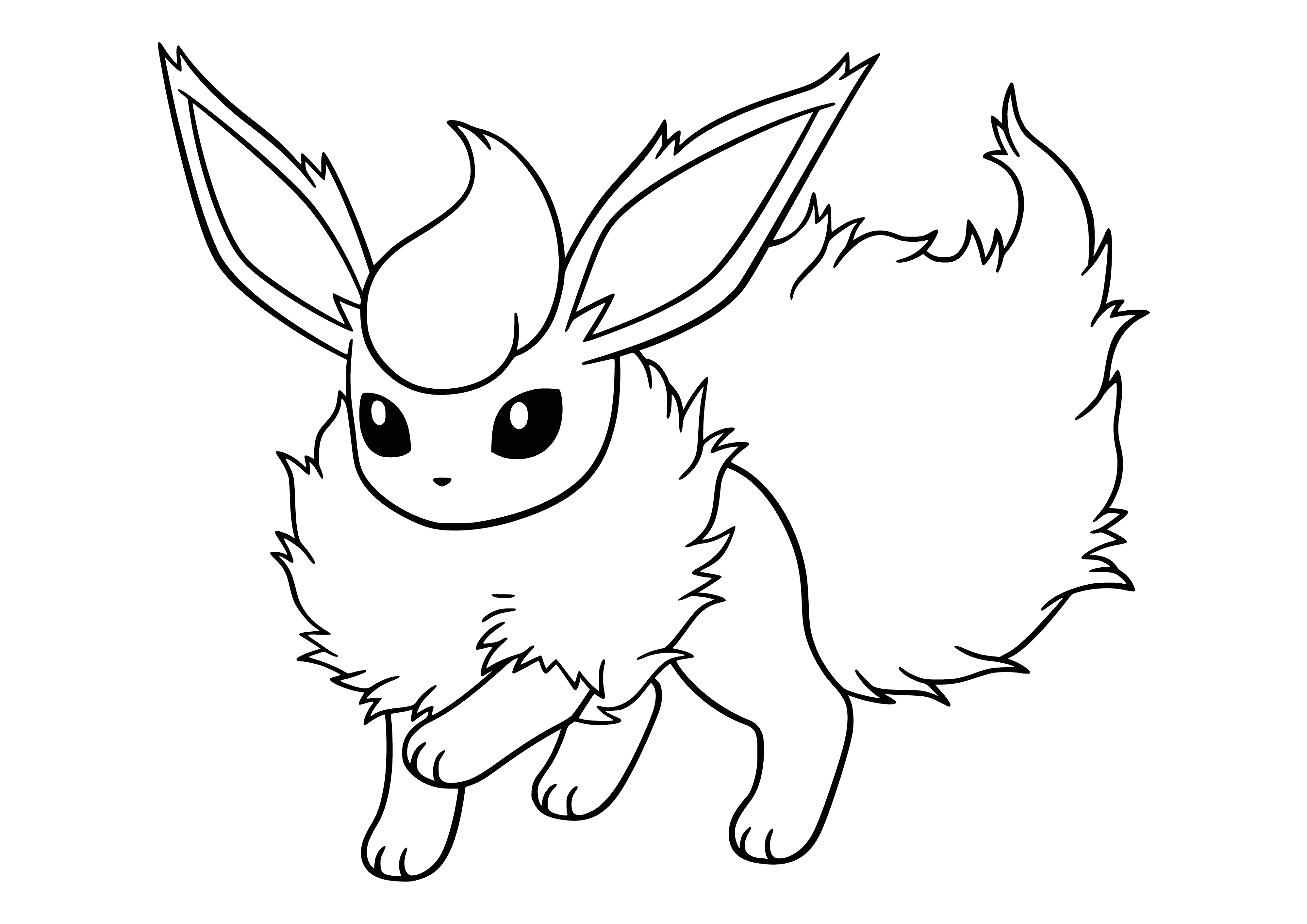 coloring page: A Fire type Pokémon, Flareon, evolves from Eevee when exposed to a Fire Stone. Download a coloring page of it!