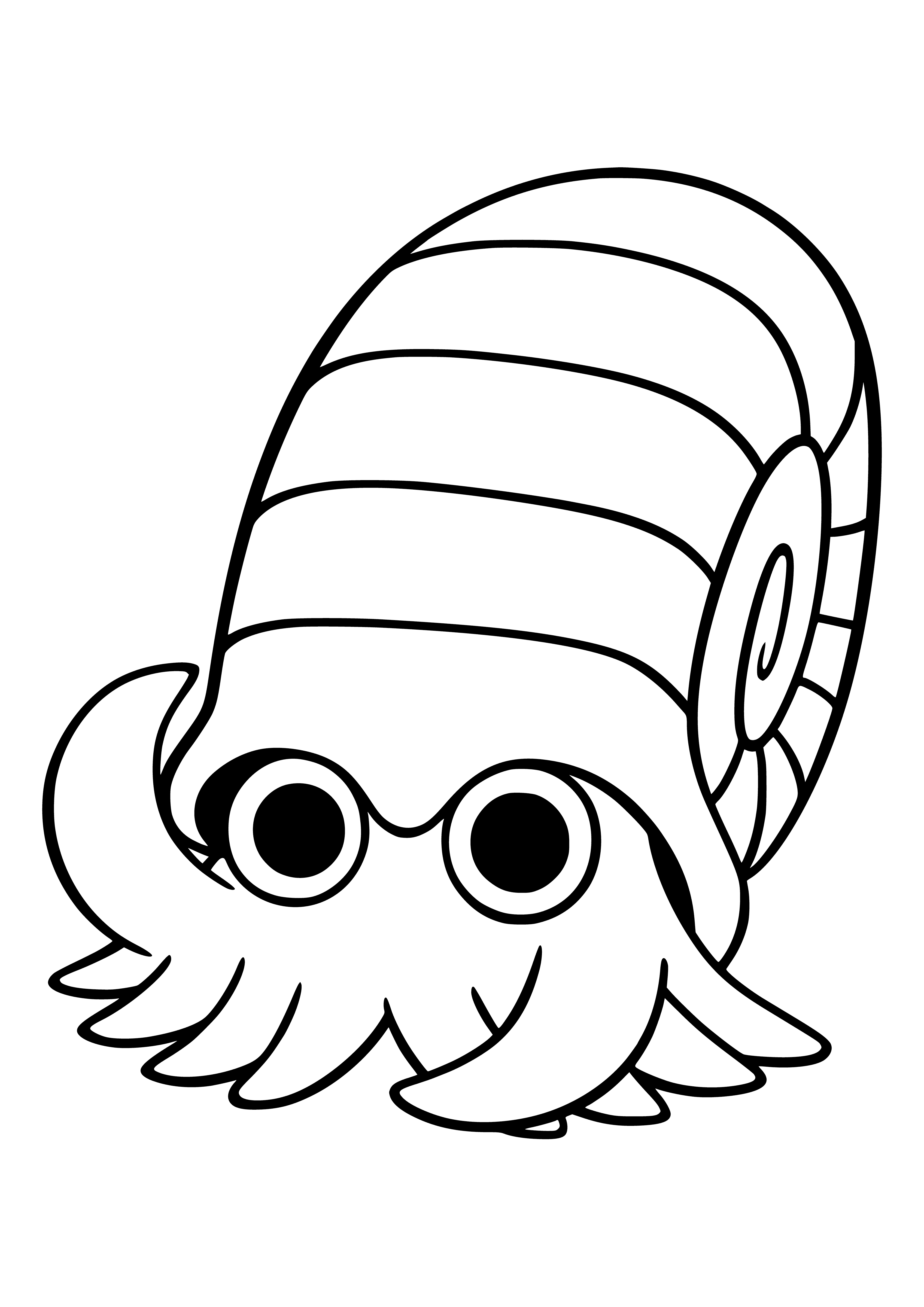 coloring page: Omanyte is small, blue, & fossil Pokémon with a hard shell & eyes with black circular pupils & red star on its back.