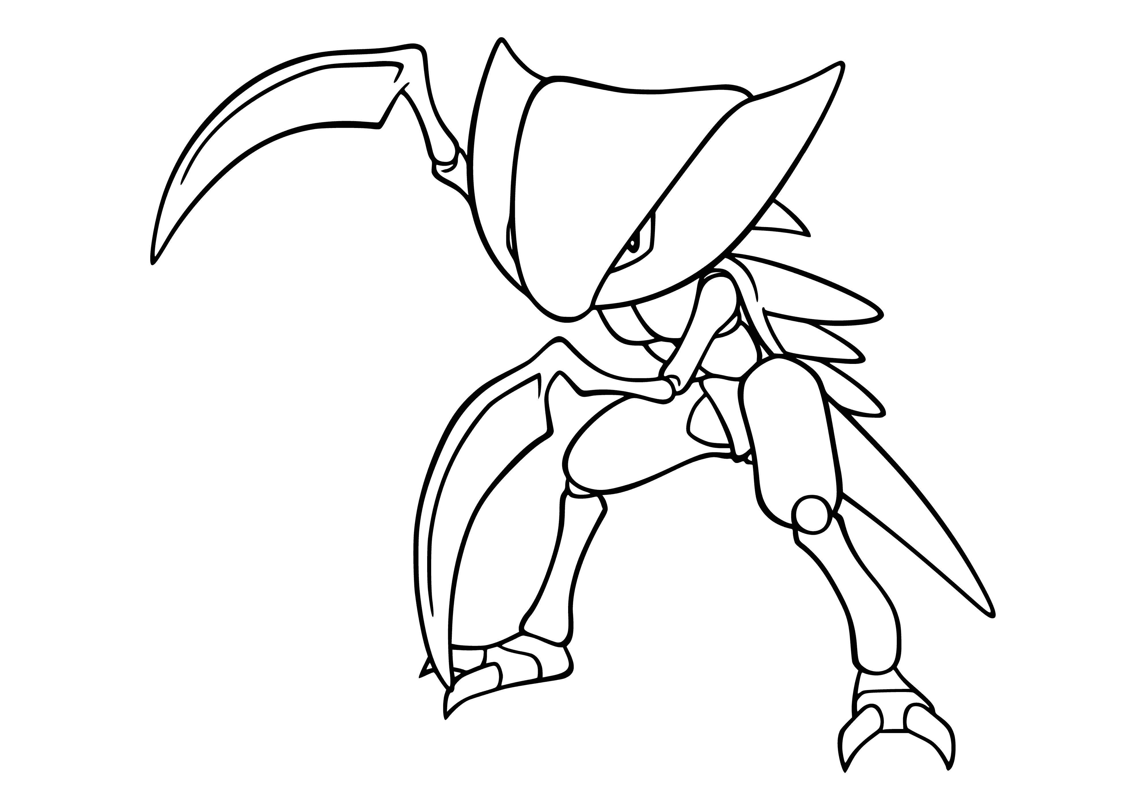coloring page: Kabutops is a turtle-like, aggressive Pokemon with sickle-like claws. It's a Water/Rock-type, evolved from Kabuto. Dreaded foe of anything that moves!