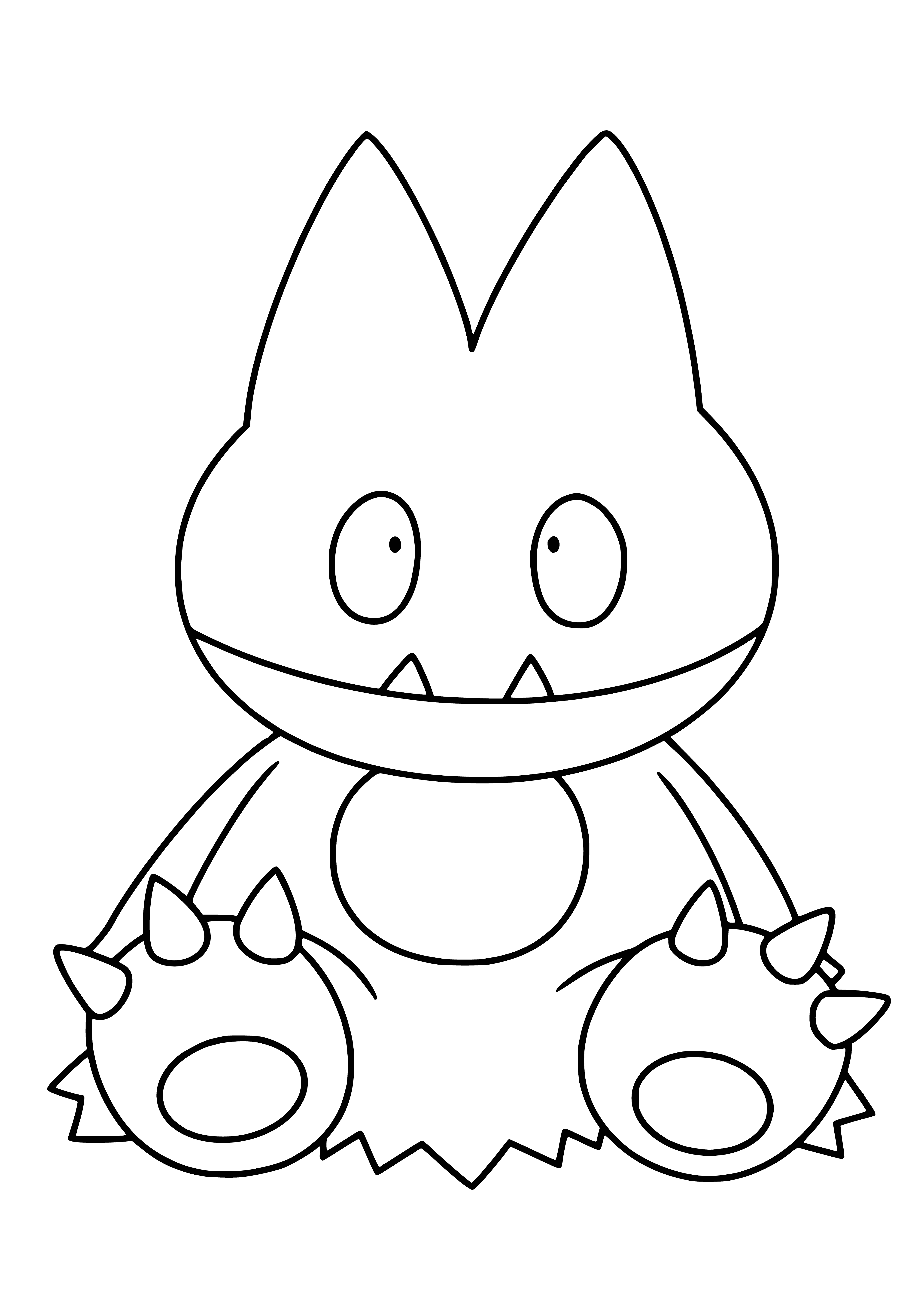 coloring page: Munchlax is a small, tubby Pokemon, blue in color with white stomach, brown stripe and small, triangular ears. Big, round eyes and brown tail.