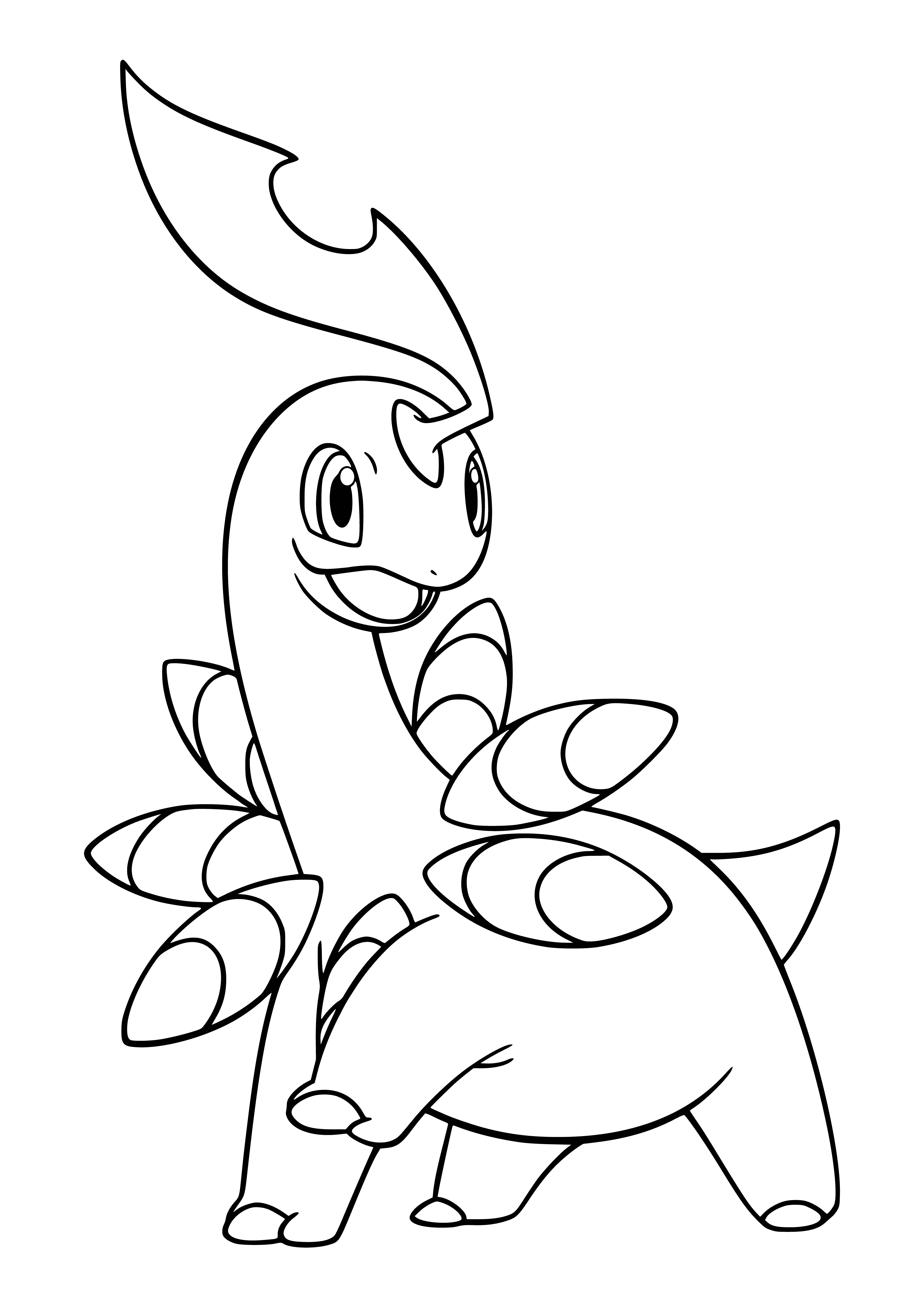 coloring page: Bayleef is a small, quadruped Pokemon with blue eyes & long, green leaves. Has a long neck & a small leaf on the tip of it. #Pokemon