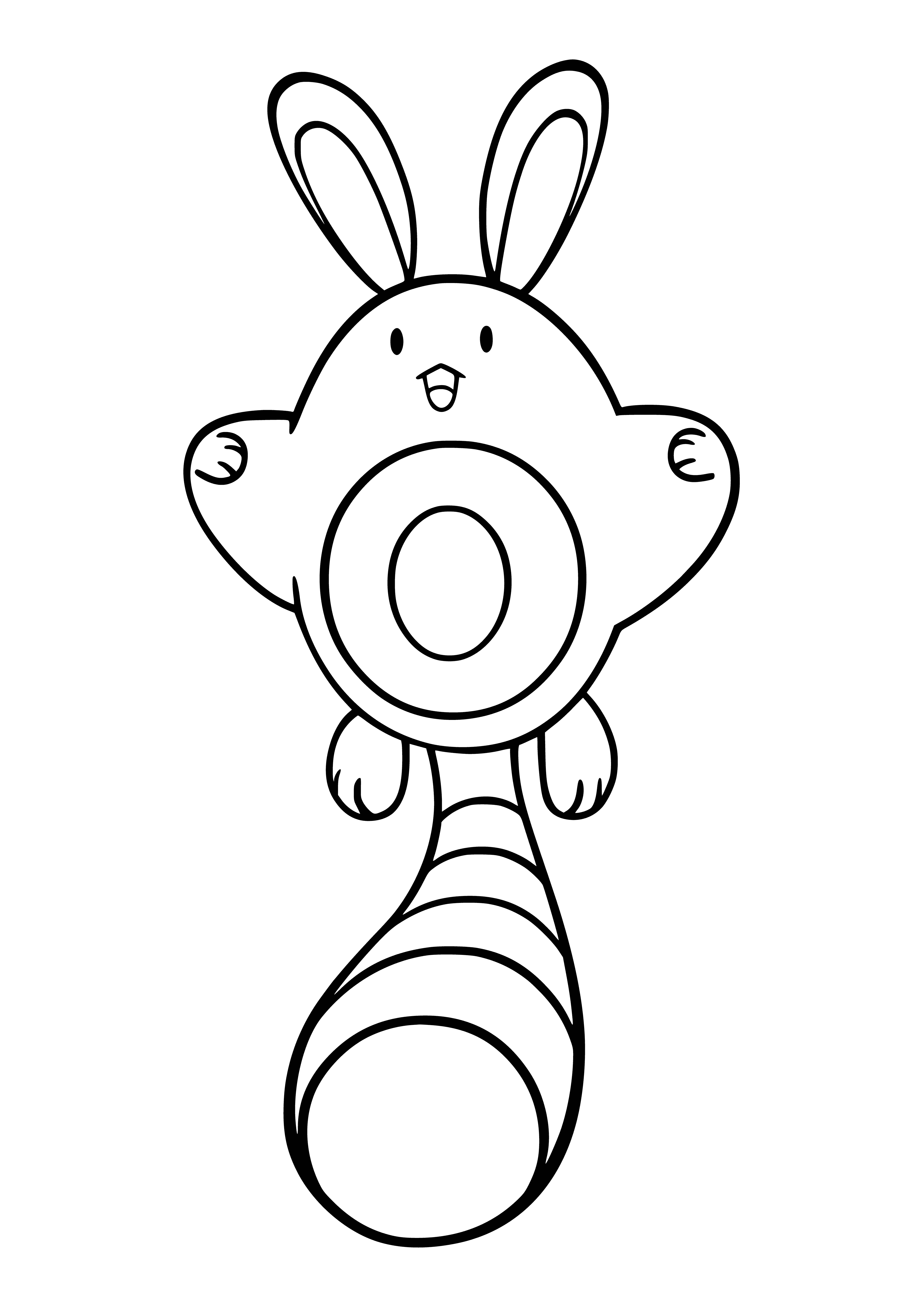 coloring page: Sentret is a small, brown Pokémon w/ a yellow stripe, round black eyes, 4 short legs w/ paw pads, & a long thin tail w/ black tip. Flexible & can stand on hind legs.