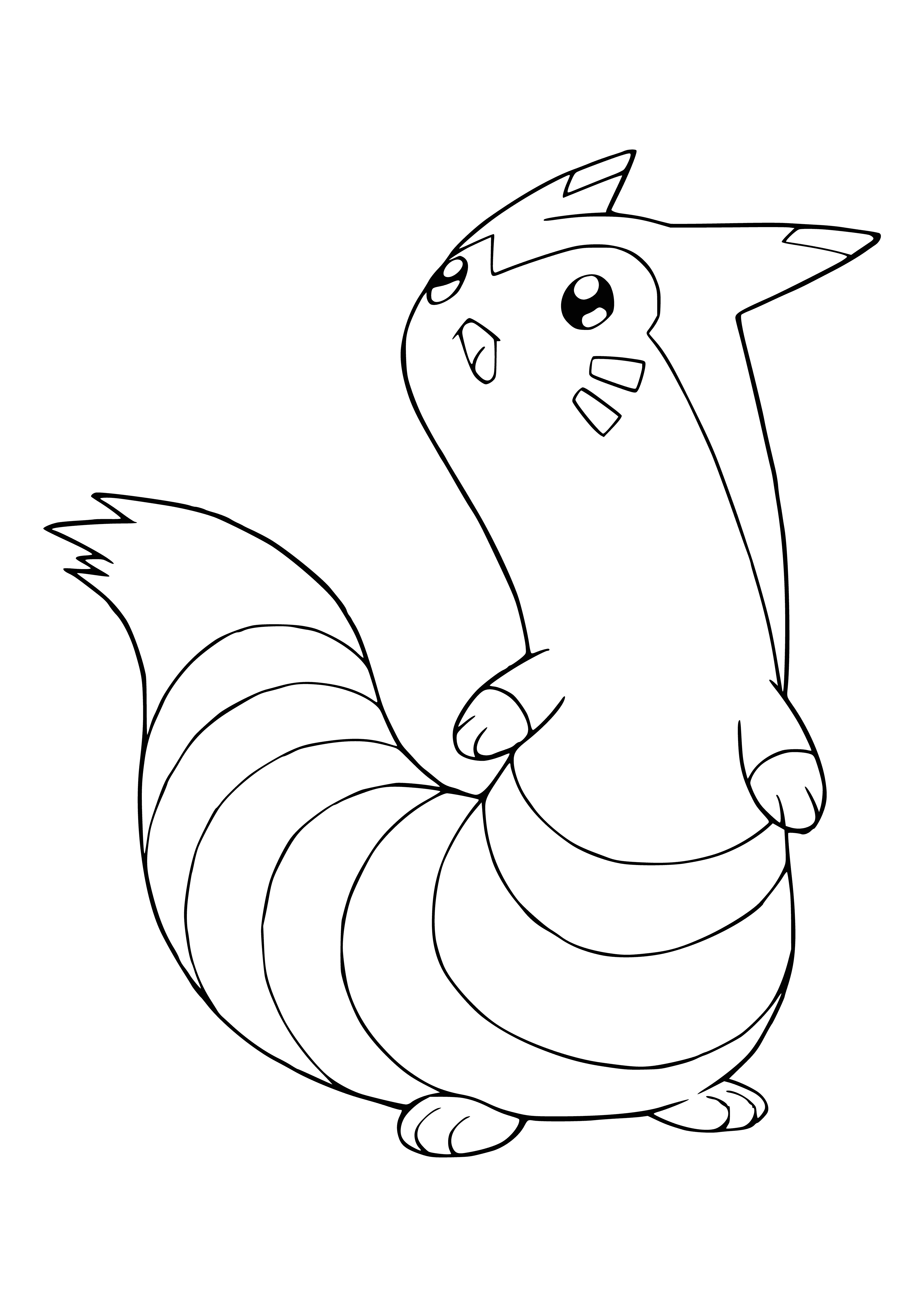 coloring page: Furret is a long, brown and cream Pokemon with a long neck, small head, blue eyes and four legs, plus a long tail.
