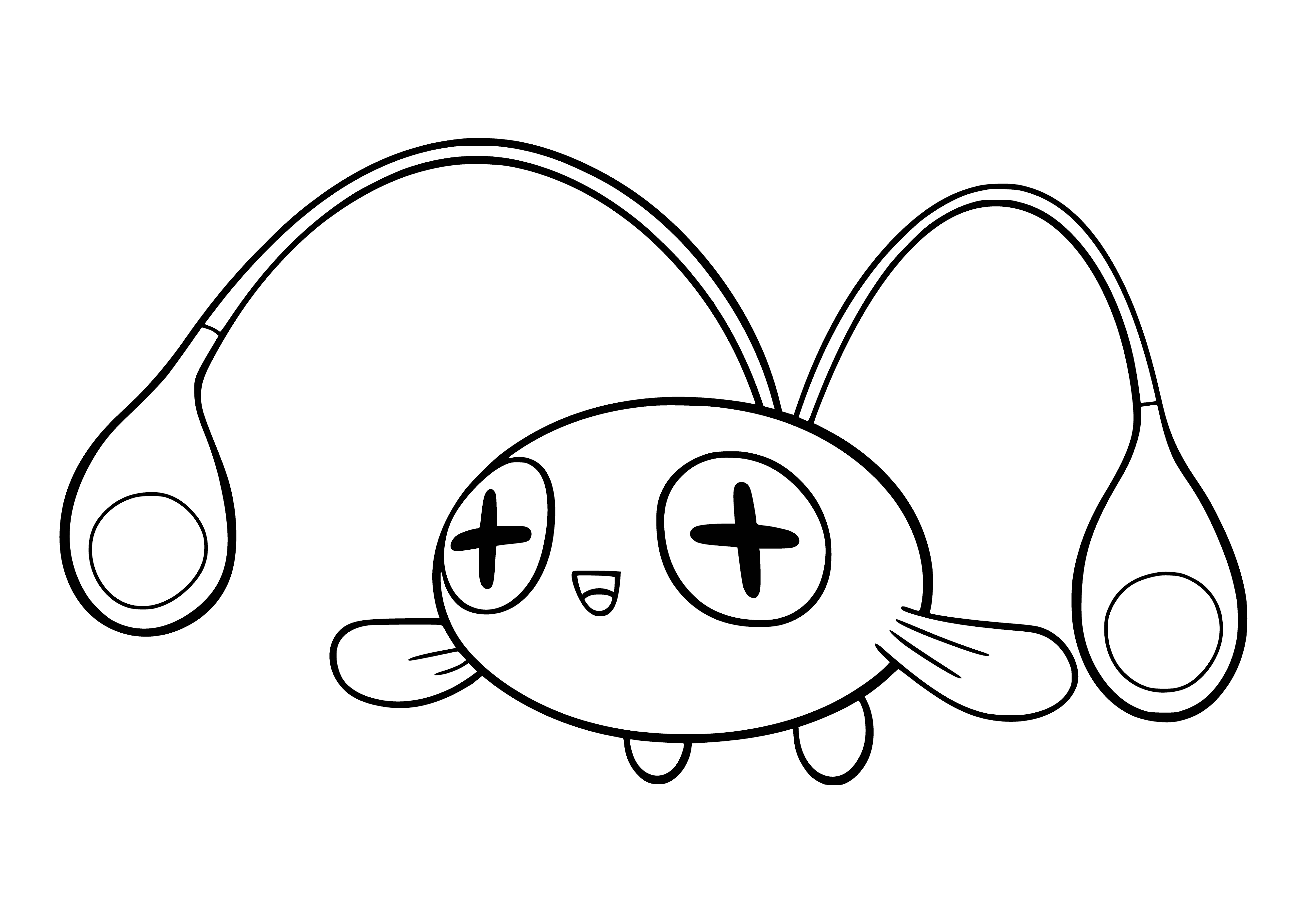 coloring page: Chinchou is a small, blue Pokémon with a black beak, red eyes, two fins, and a long tail.