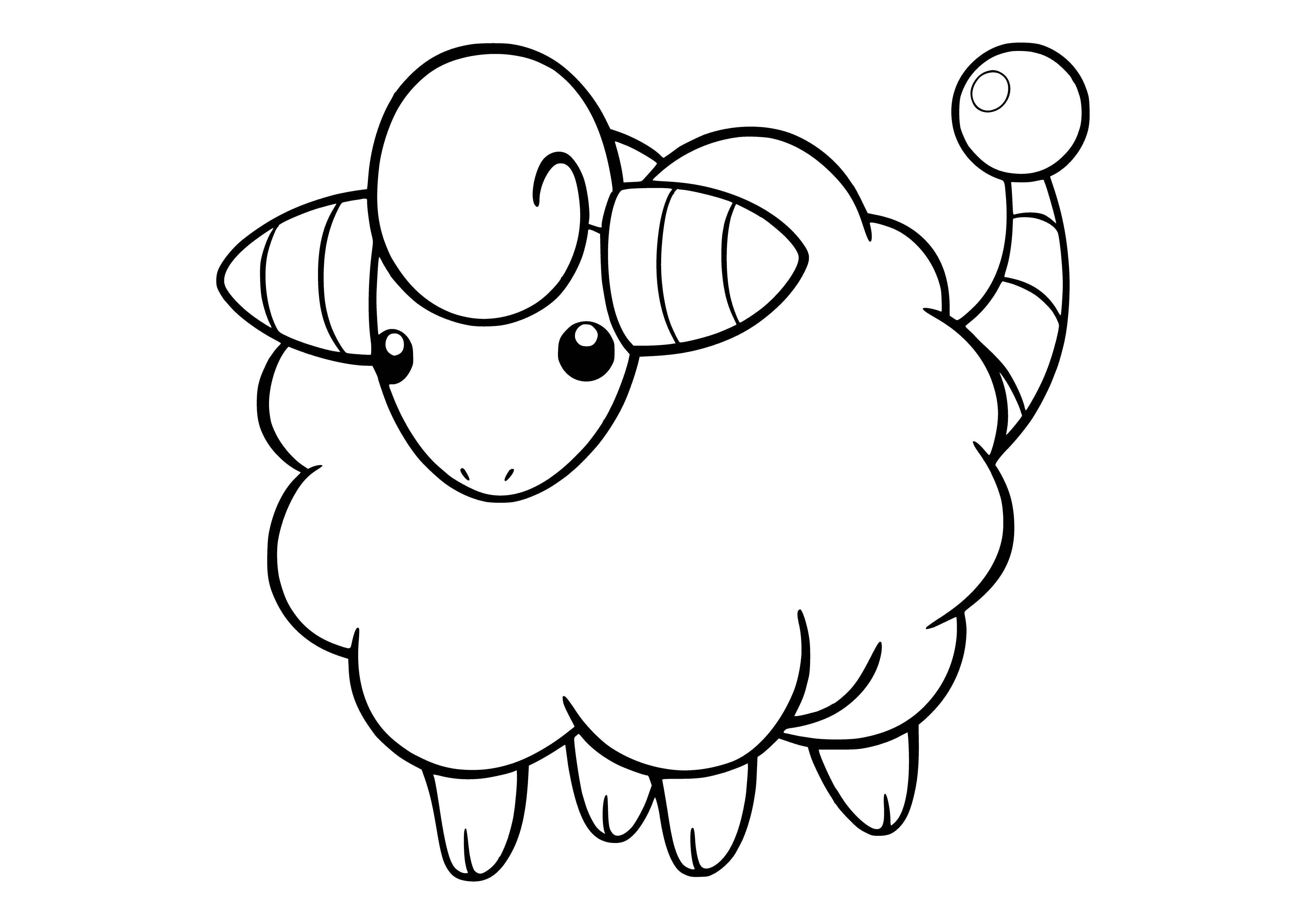 coloring page: Mareep is a fluffy yellow Pokemon with a big red crystal and powers itself and others with electricity.