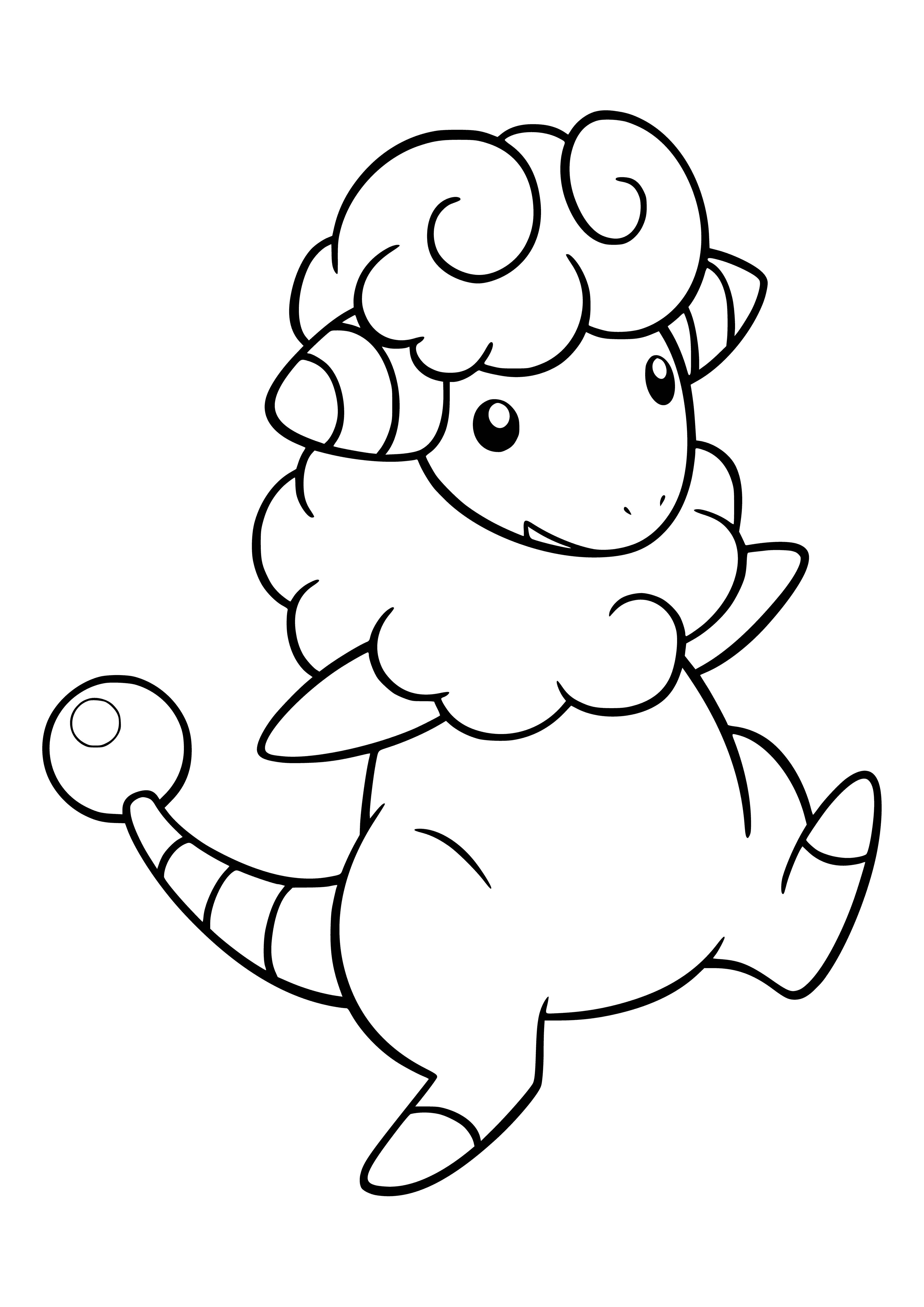 coloring page: Flaaffy is a sheep Pokemon evolution with blue tail, yellow horns and pink body, which can use stored electricity to shock foes.