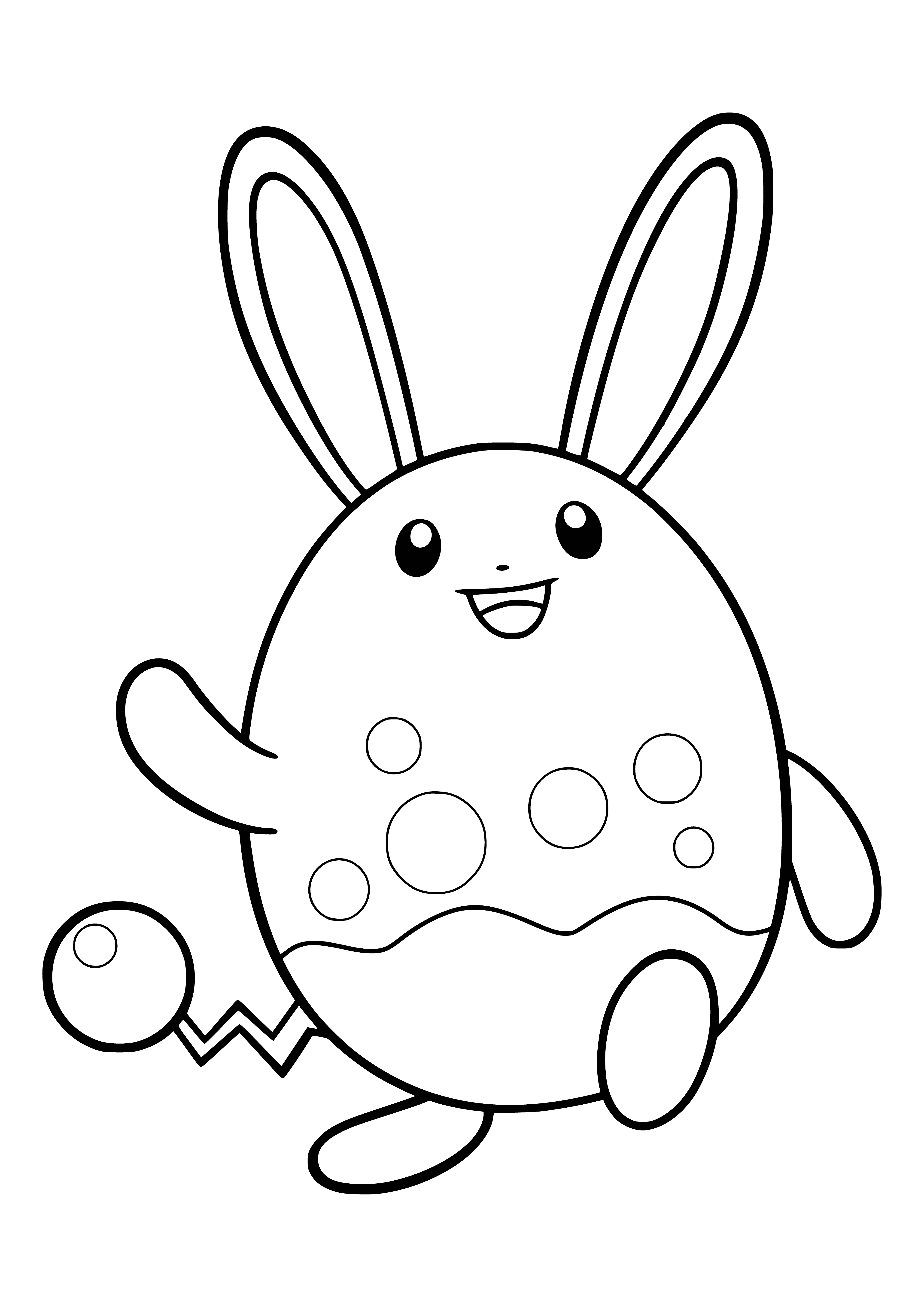 coloring page: Small blue Pokemon w/ white belly, large black ears, black tail w/white tip, & small black eyes.