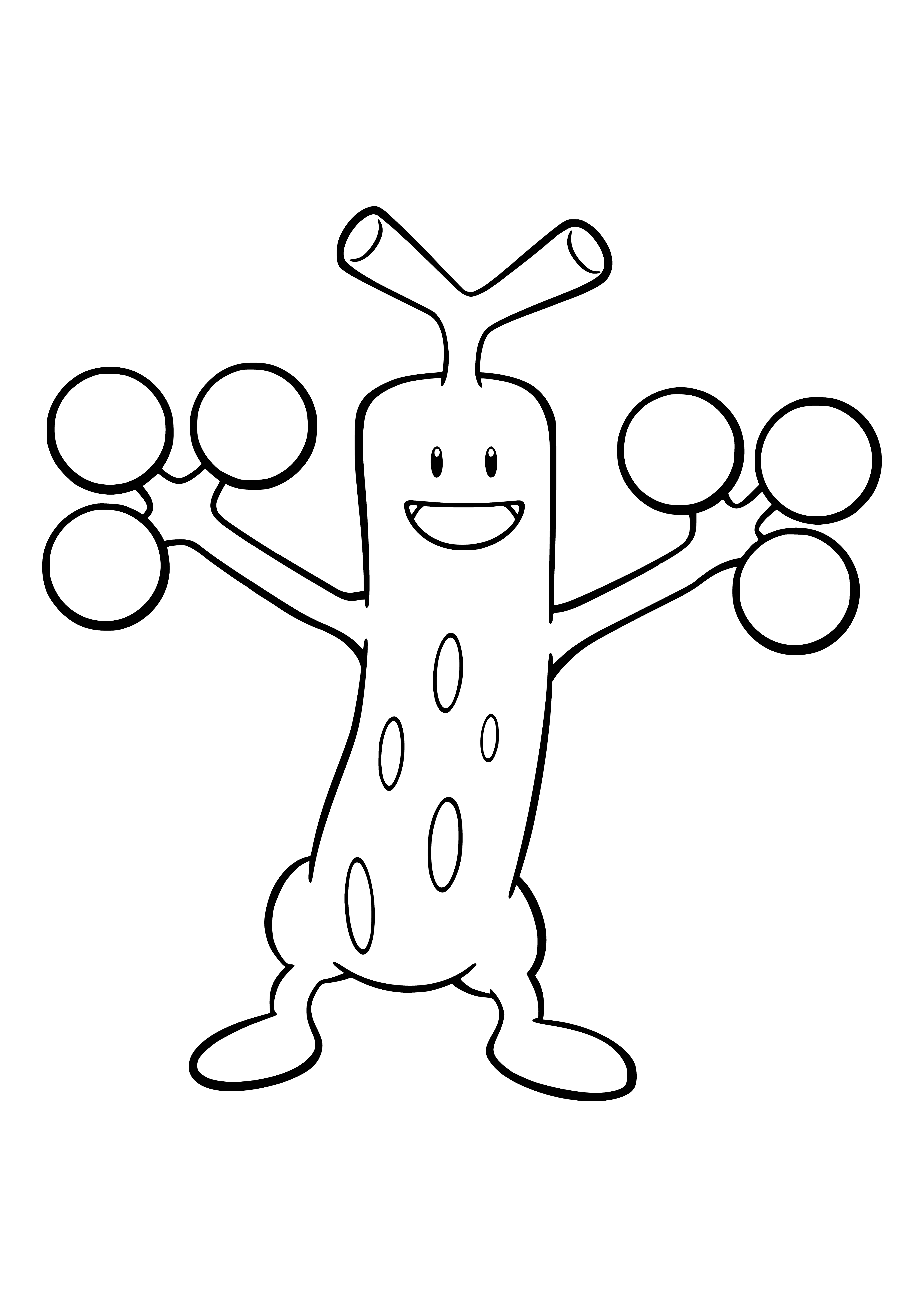 coloring page: Sudowudo evolves from Bonsly and is large, brown, has spikes on arms/legs, small head & mouth, and black eyes.