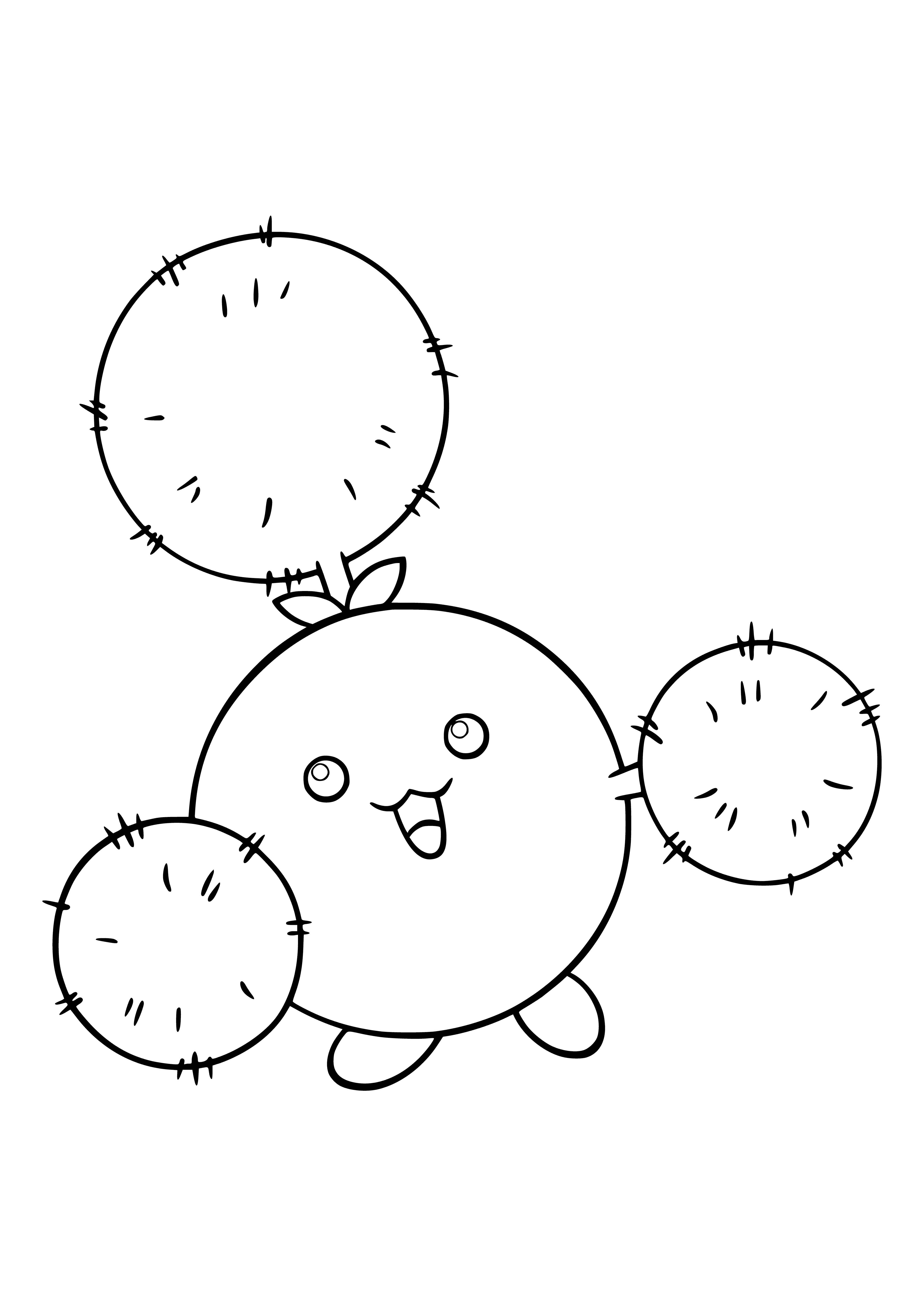 coloring page: Cute blue & white Pokémon that looks like a cross between a Pokémon & a plant, with big eyes, puffy round body & short legs & tail.