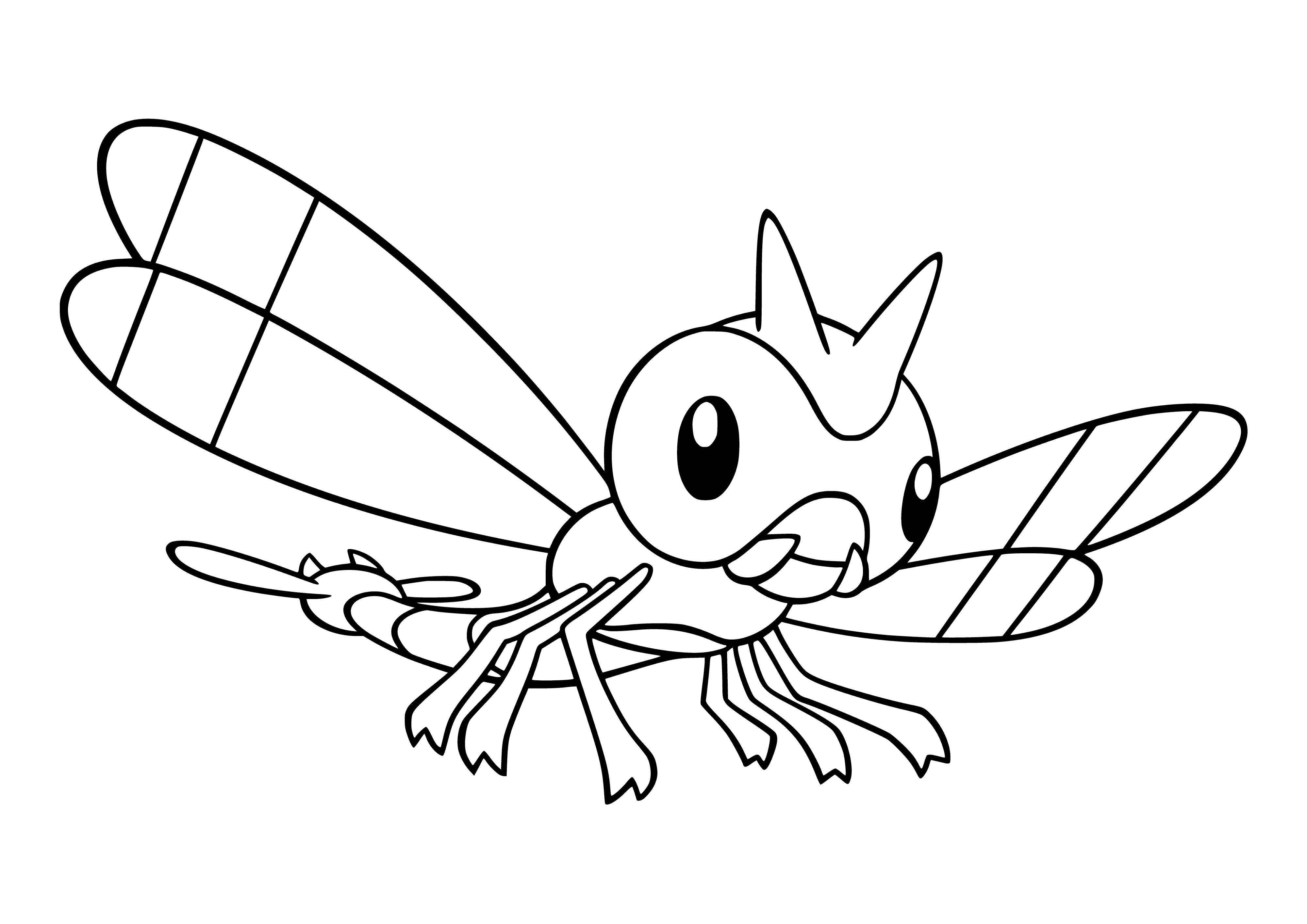 coloring page: Yanma is a small, speedy Pokémon with yellow, black and red markings, and big wings.