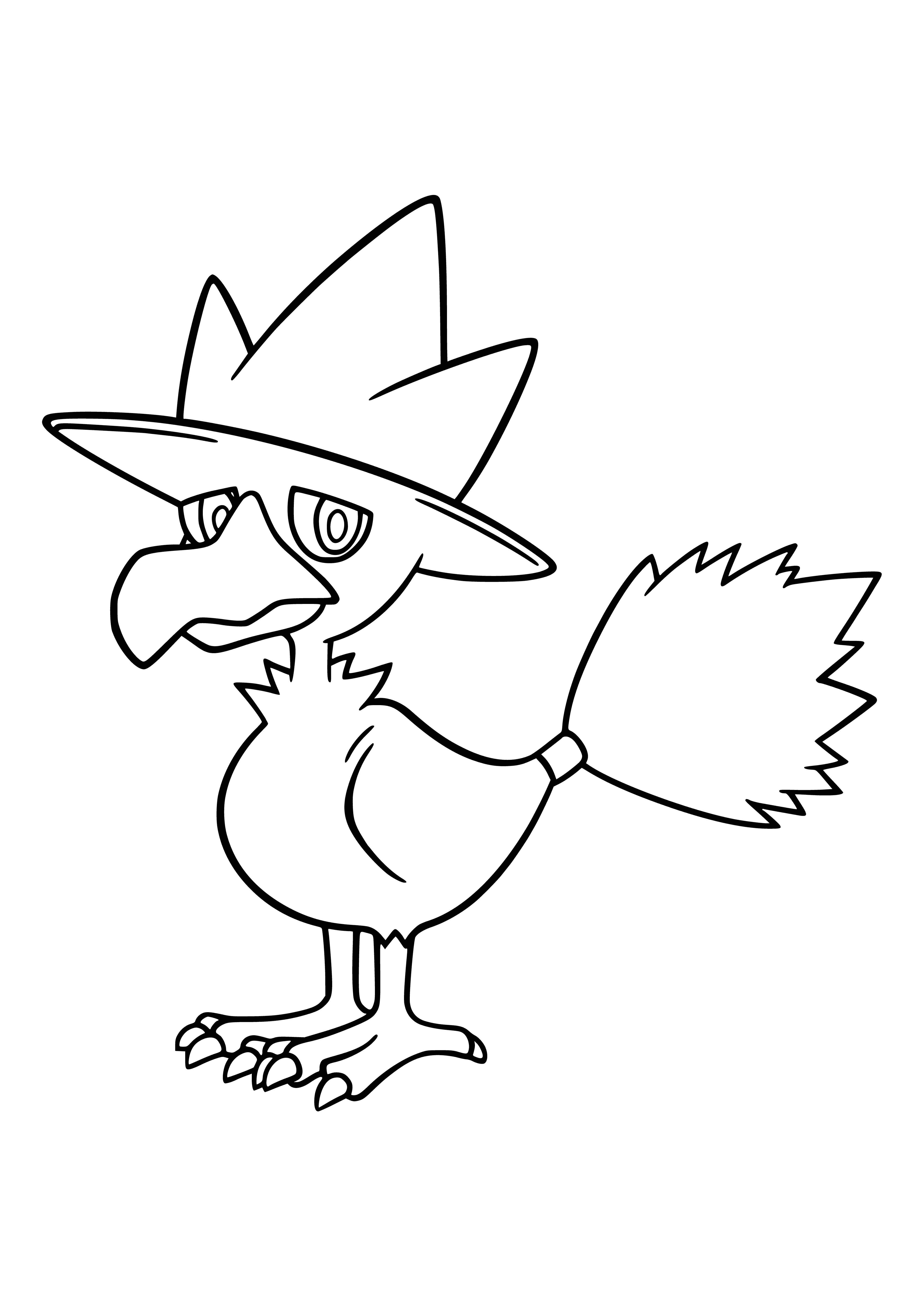 coloring page: Murkrow is a small, timid black Pokémon that comes out at night; known to steal shiny objects & hide in shadows if it senses danger.