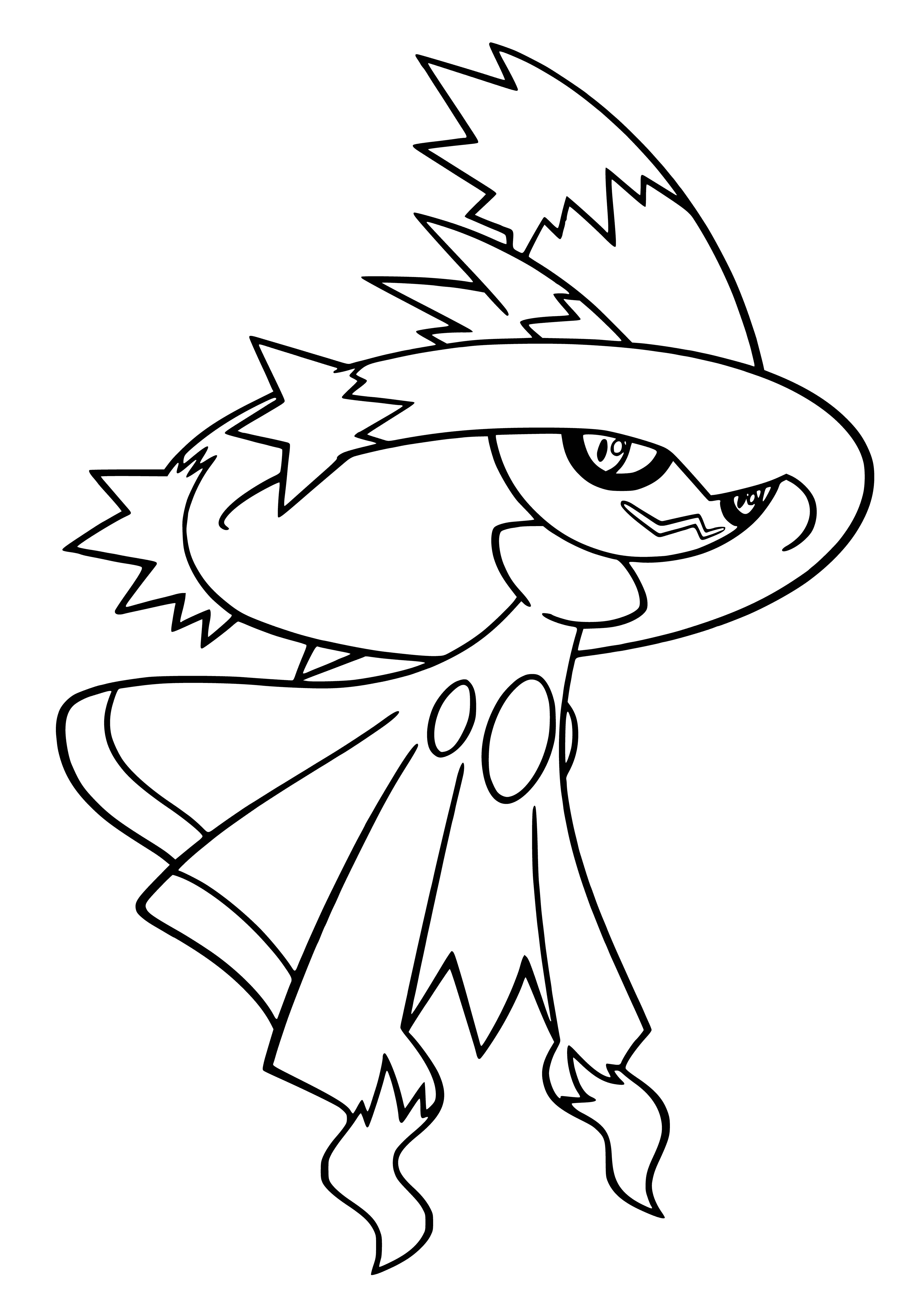 coloring page: Ghost-like Pokemon w/floating pointy appendages, large black eyes & white star mark on forehead. Small wings on back & slender opaque body. #Pokemon