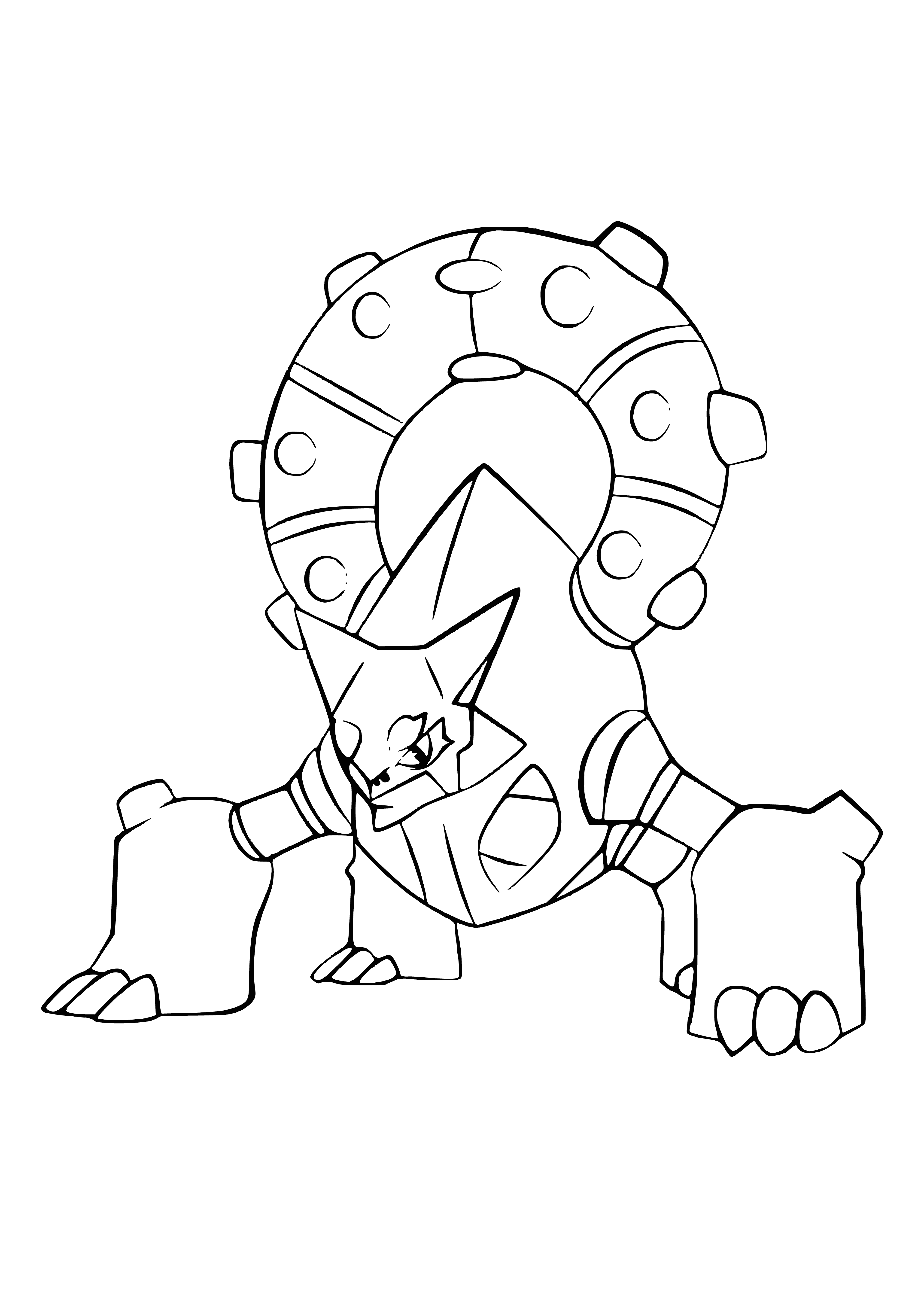 coloring page: Legendary Pokemon Volcanion is Fire/Water type with move Steam Eruption, red body, long neck/tail, two large horns, four small horns, two large wings, two small legs, red eyes, and a large sharp mouth.
