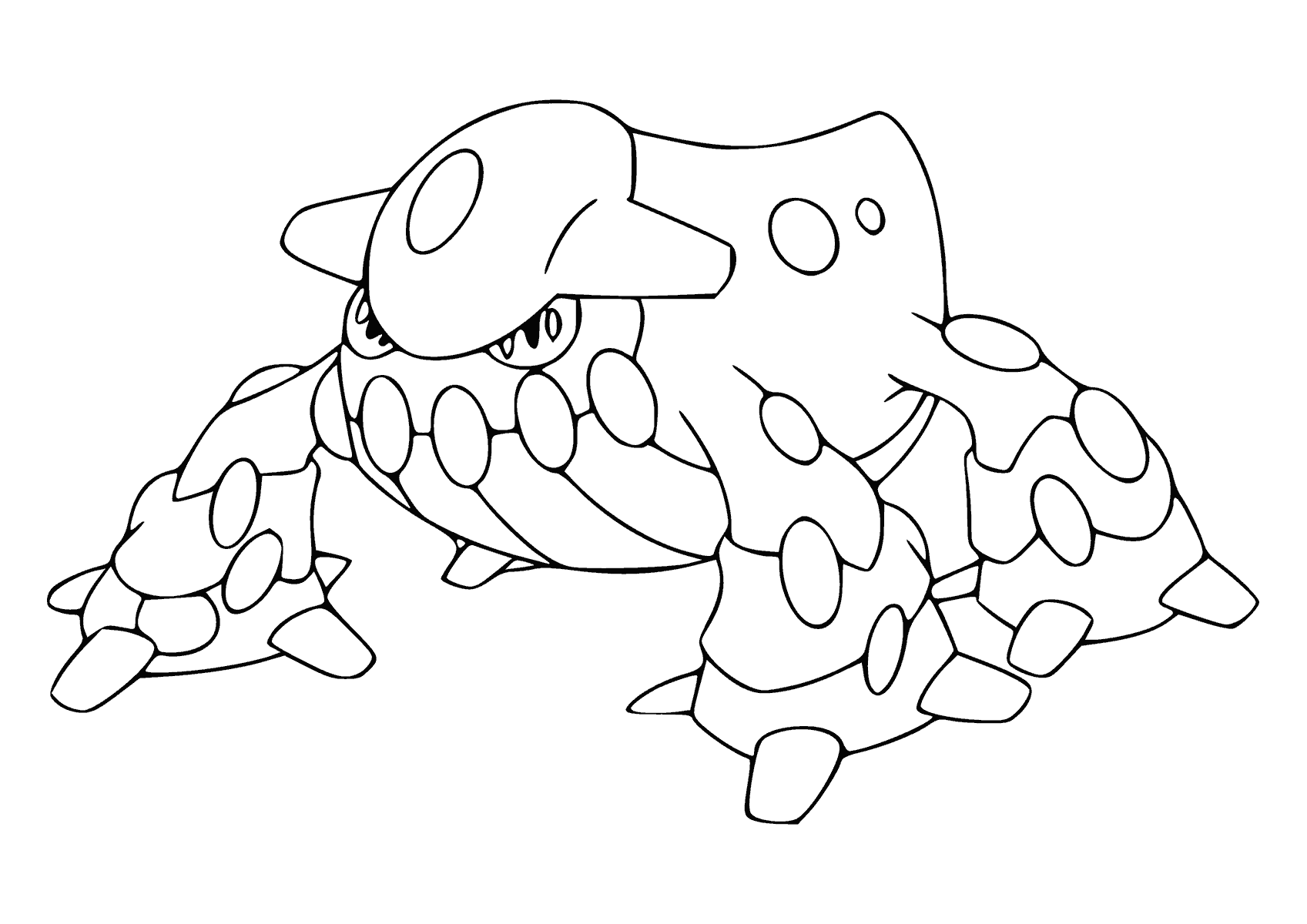 coloring page: Large red dragon-like Pokémon with flaming mane, yellow eyes, and black plates on back/tail.