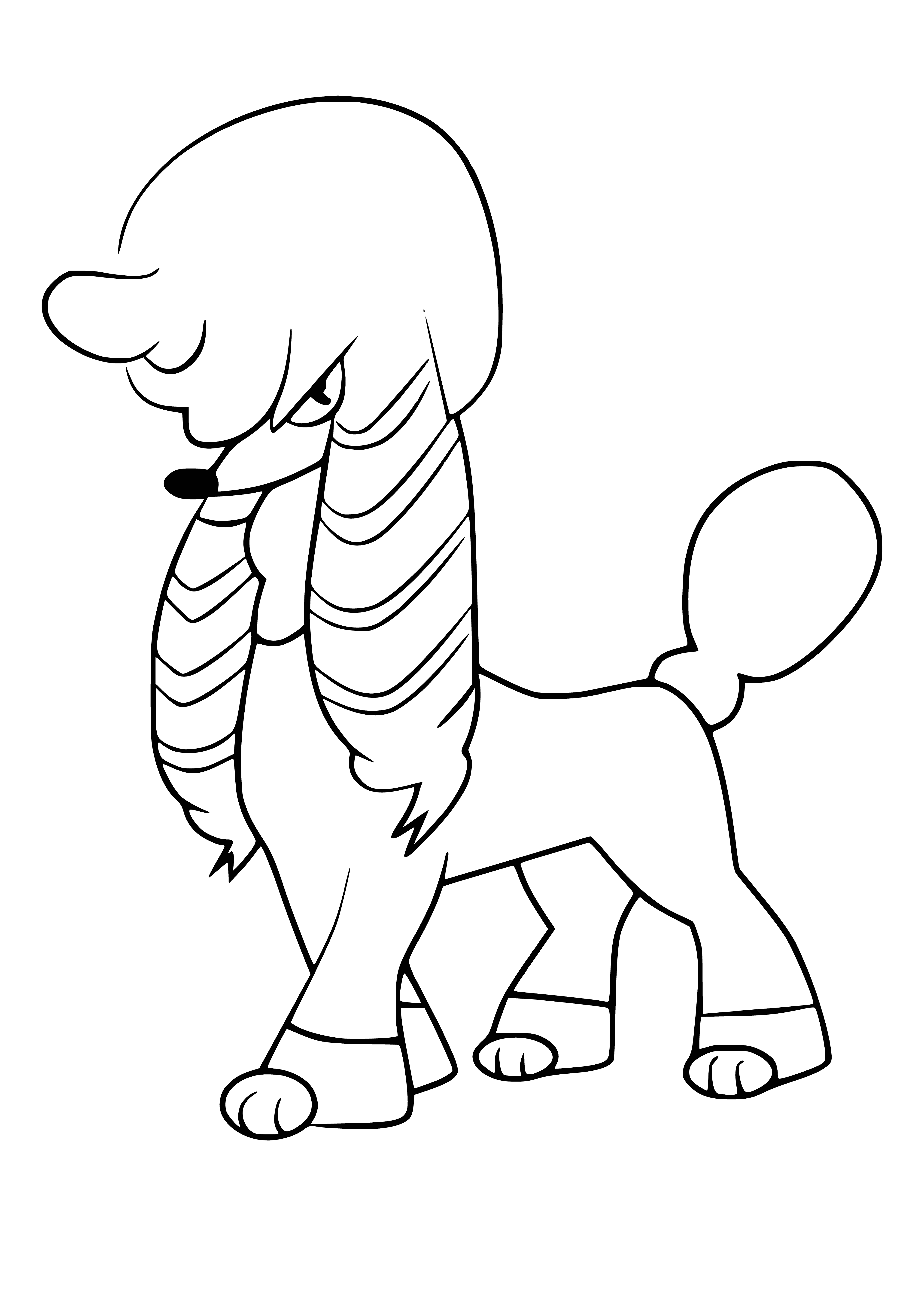 coloring page: Pokémon Furfrou is regal & elegant w/ beautiful fur, a dramatic 'queen' style & fiercely loyal to its trainer.