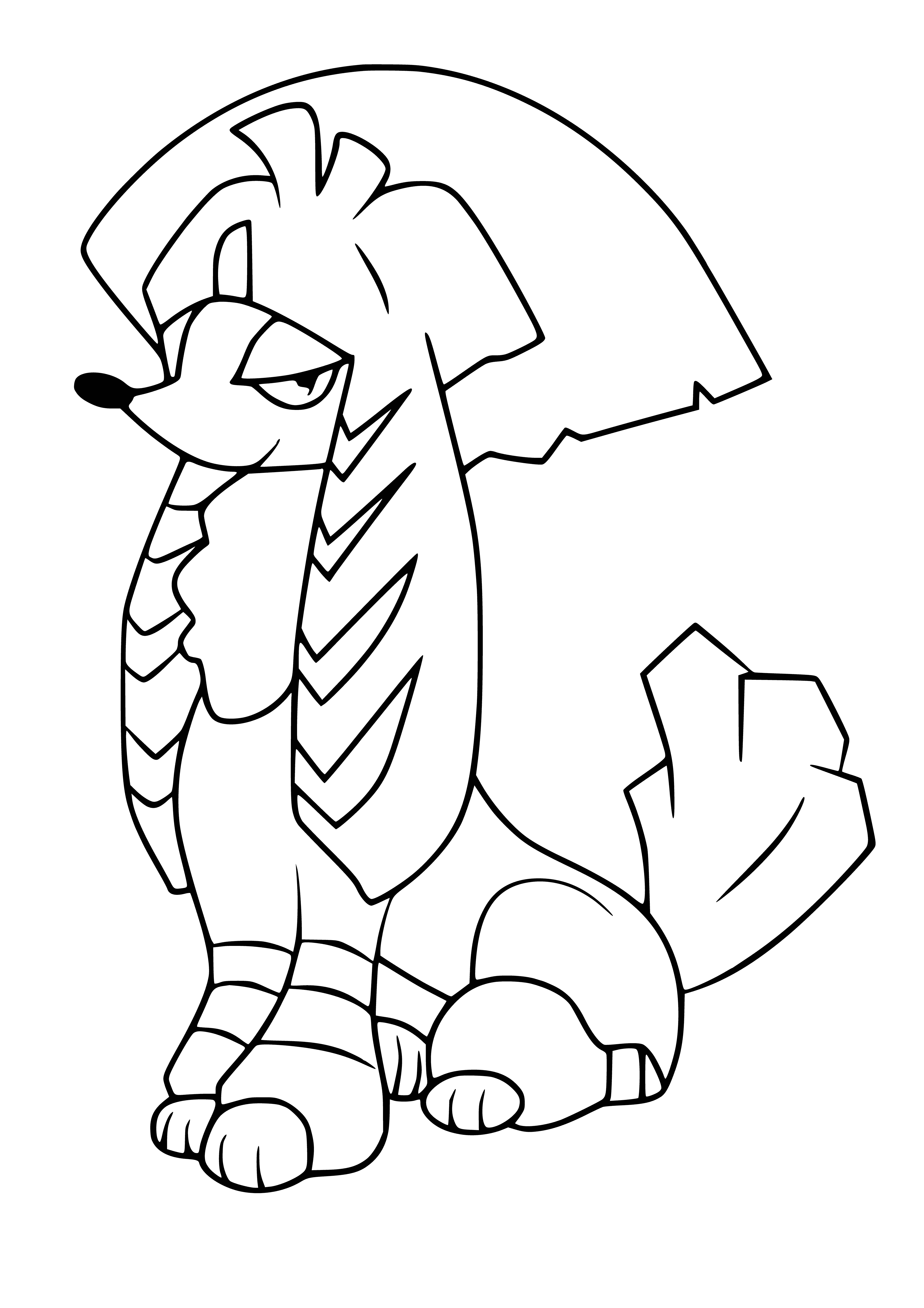 coloring page: White coat w/brown spots, long neck, small head. Eyes green, ears pointy. Long tail w/brown tip. #Pokemon