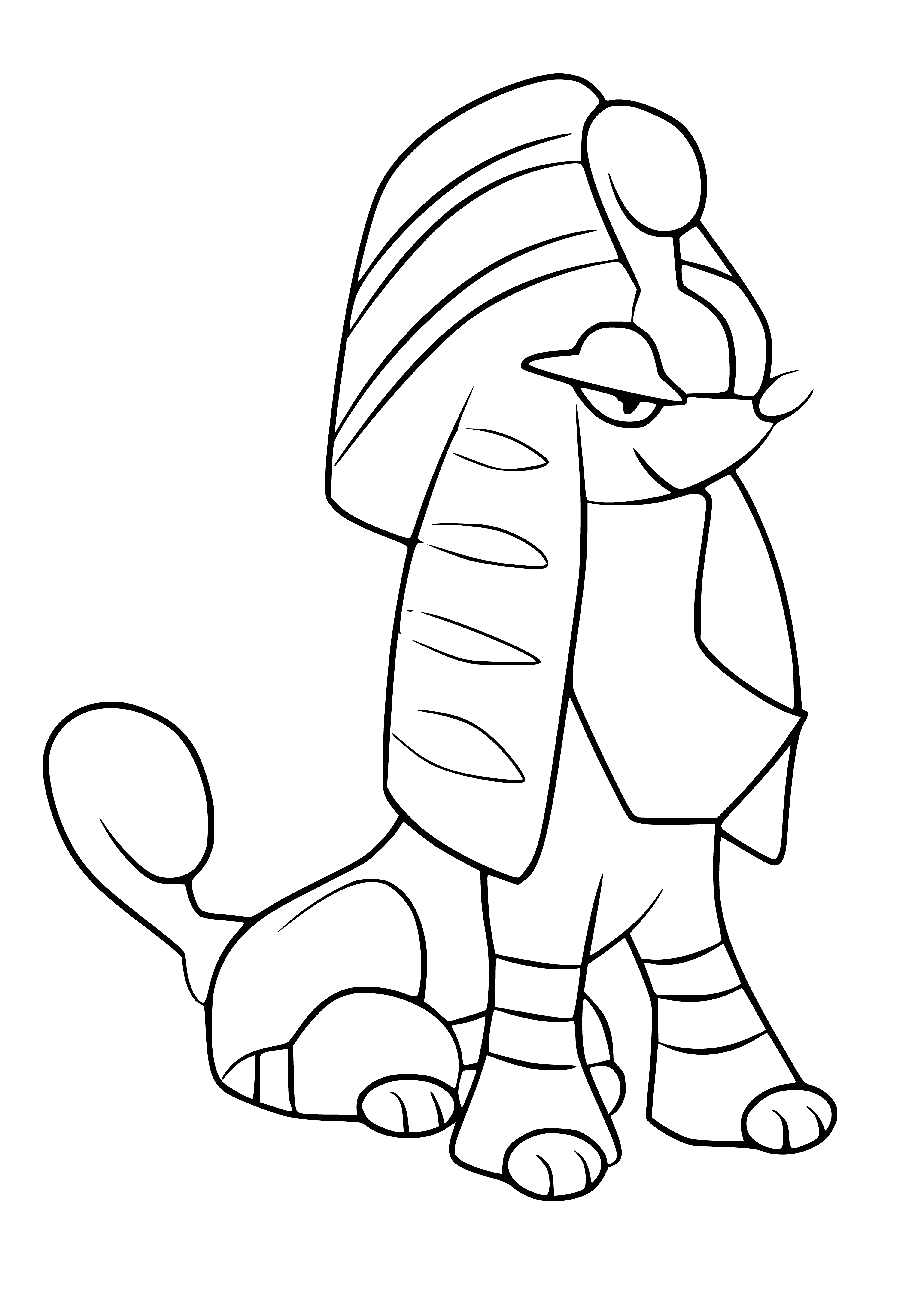 coloring page: Furfrou is a yellow-brown dog-like Pokémon with a white chest, muzzle, stripe down its spiky mane, pointy ears and a jeweled collar.