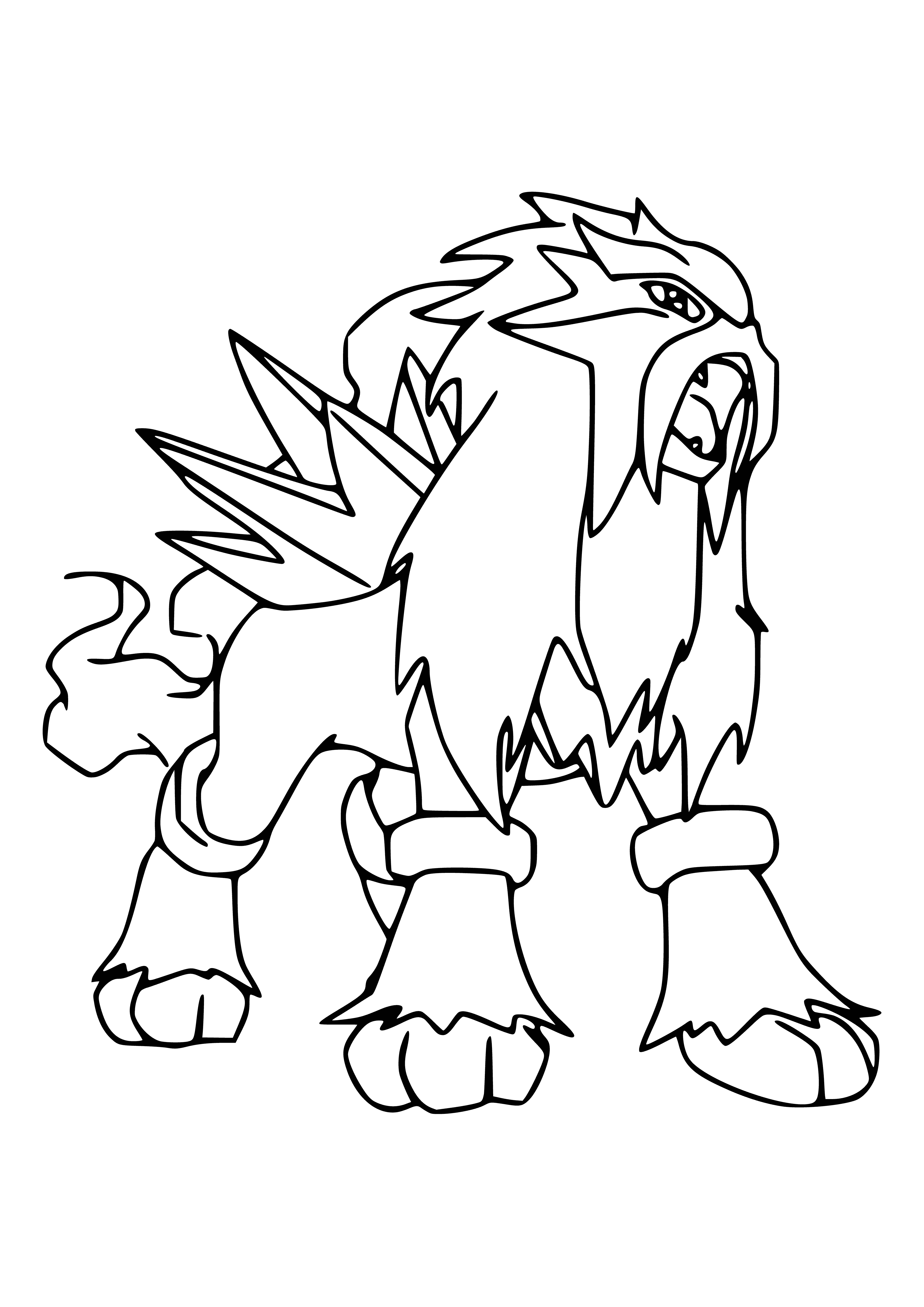 coloring page: A big pokemon w/ a red Mohawk, 3 brown spikes and a volcano-shaped tail.