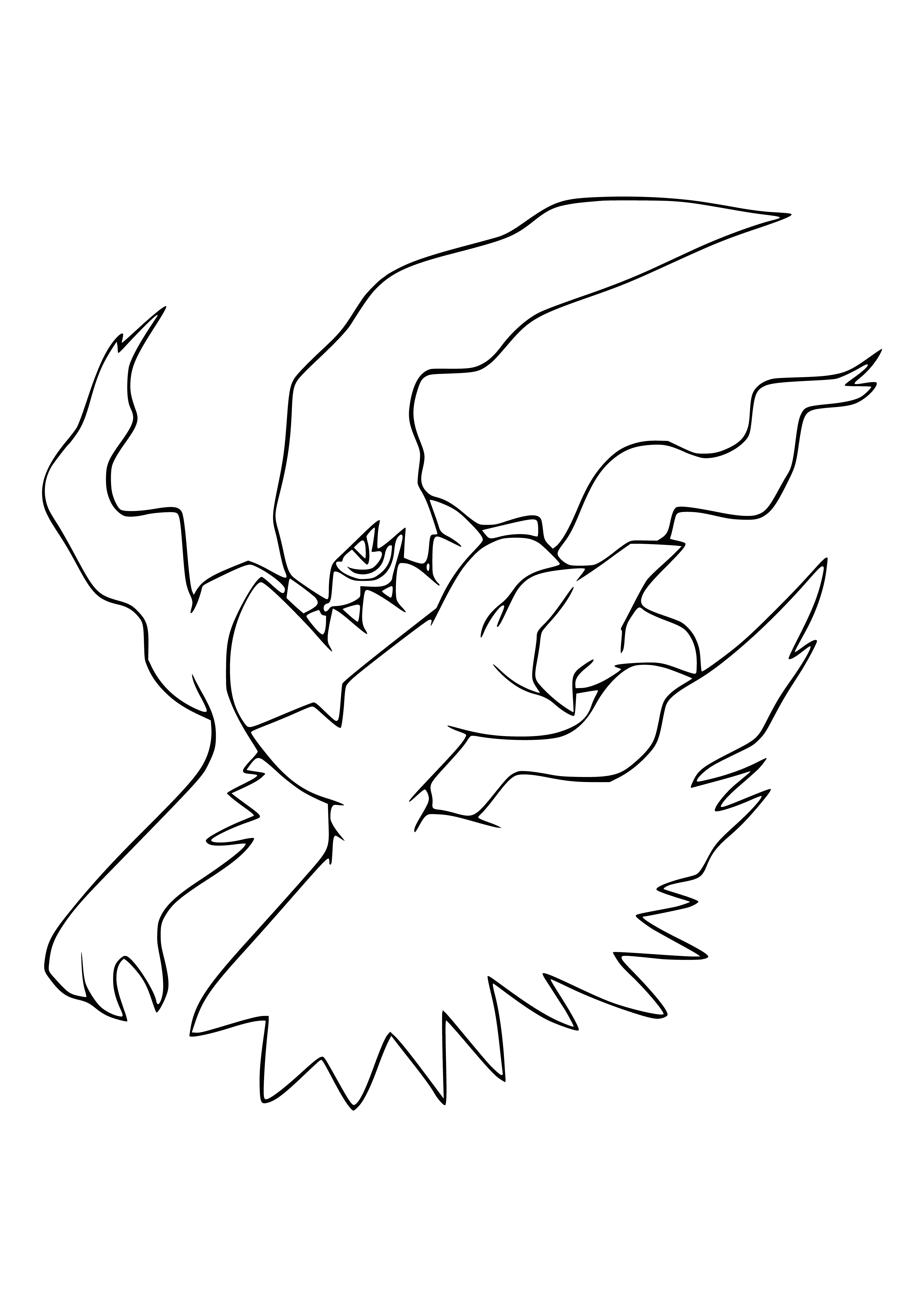 coloring page: Darkrai is a black Pokémon with red eyes, protuberance, 2 horns, a tail, arms, legs & 2 bumps on chest.