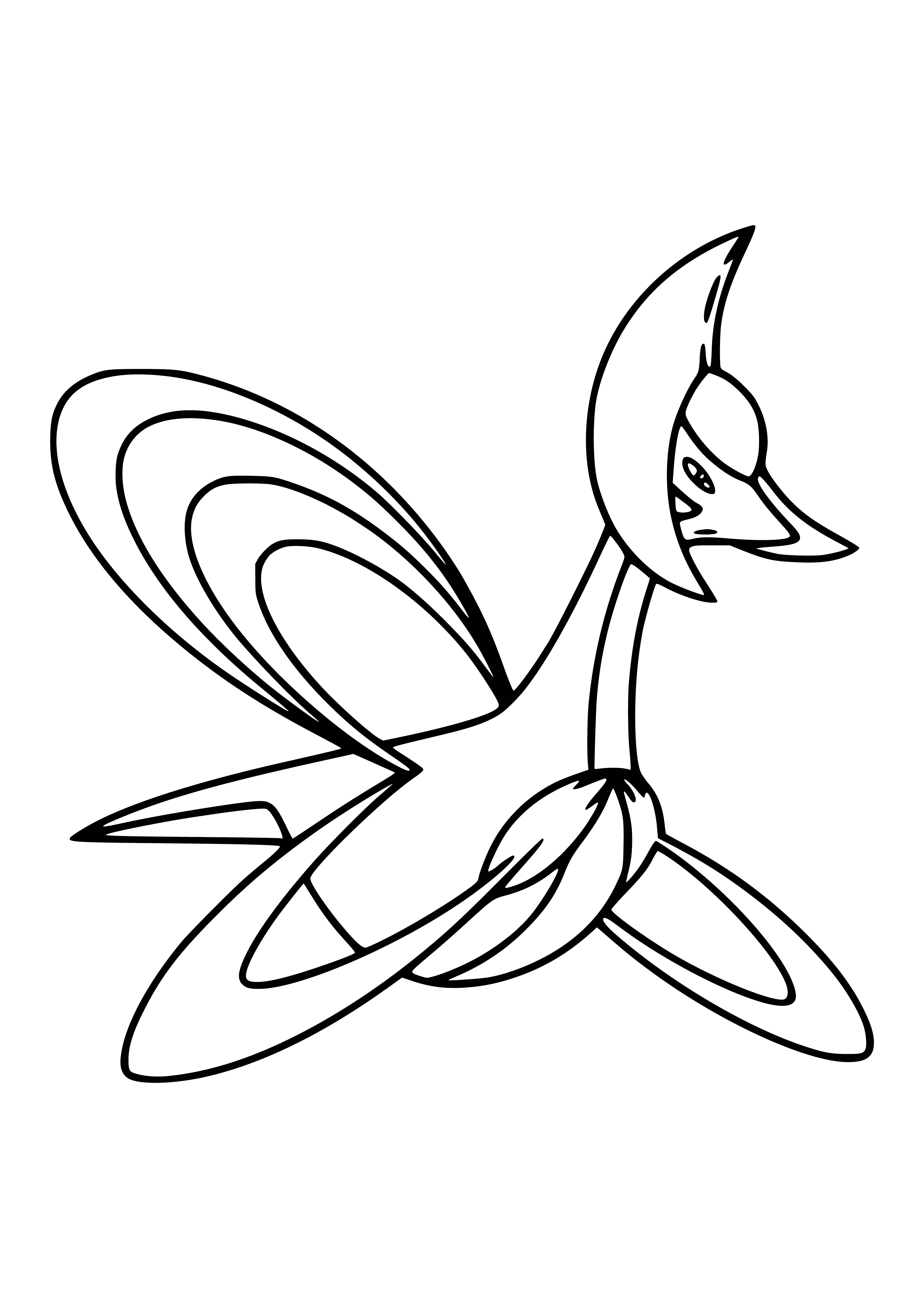 coloring page: Mythical Pokemon Cresselia brings prophetic dreams to those who sleep with its feather.