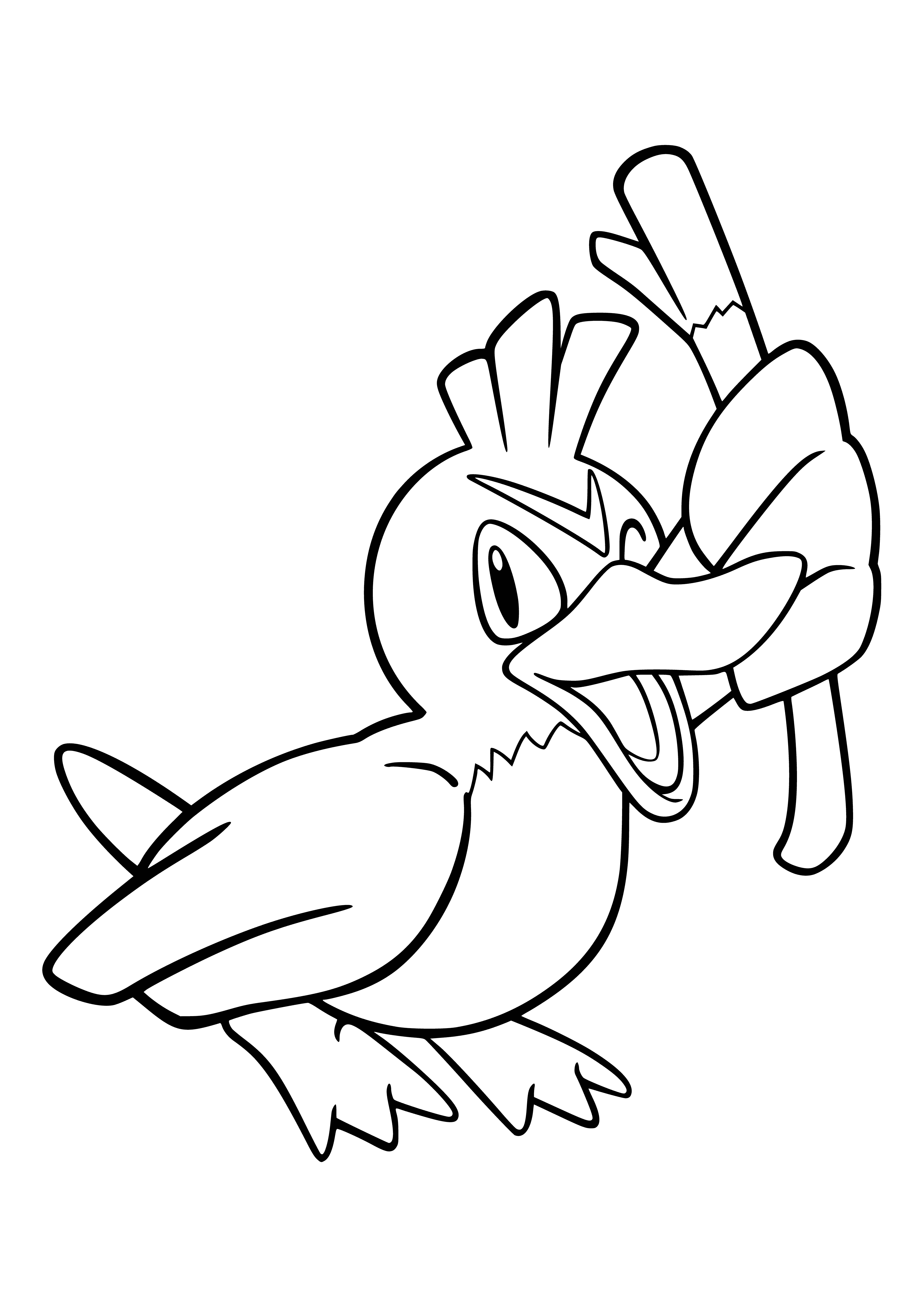 coloring page: Farfetch'd is a small, brown and white Pokémon with a big beak, long neck, small wings and a brown, white feathery tail. #Pokémon
