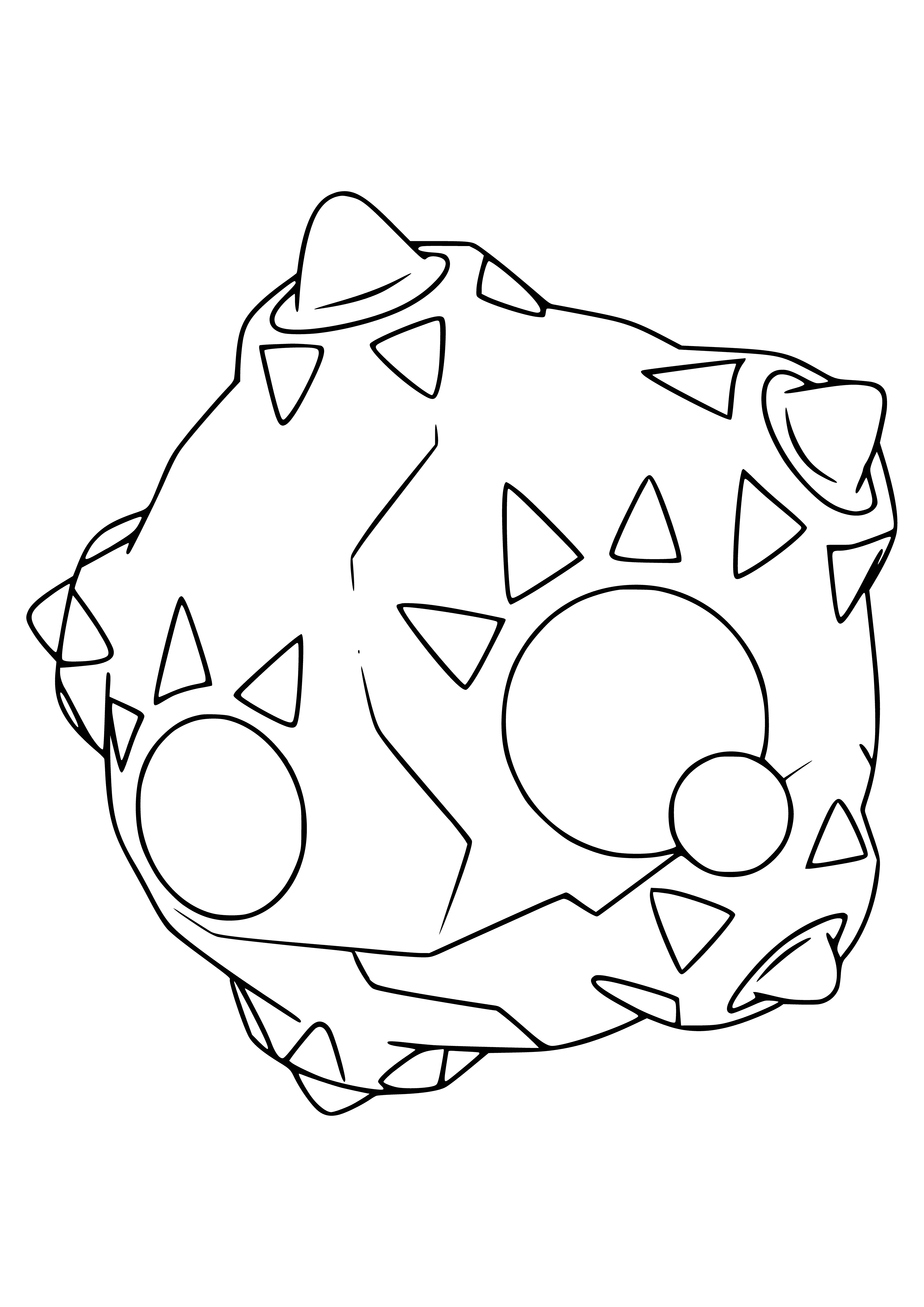 coloring page: Small, disc-shaped Pokemon w/ dark & light blue halves & white star in center. Tiny face w/ big, black eyes.