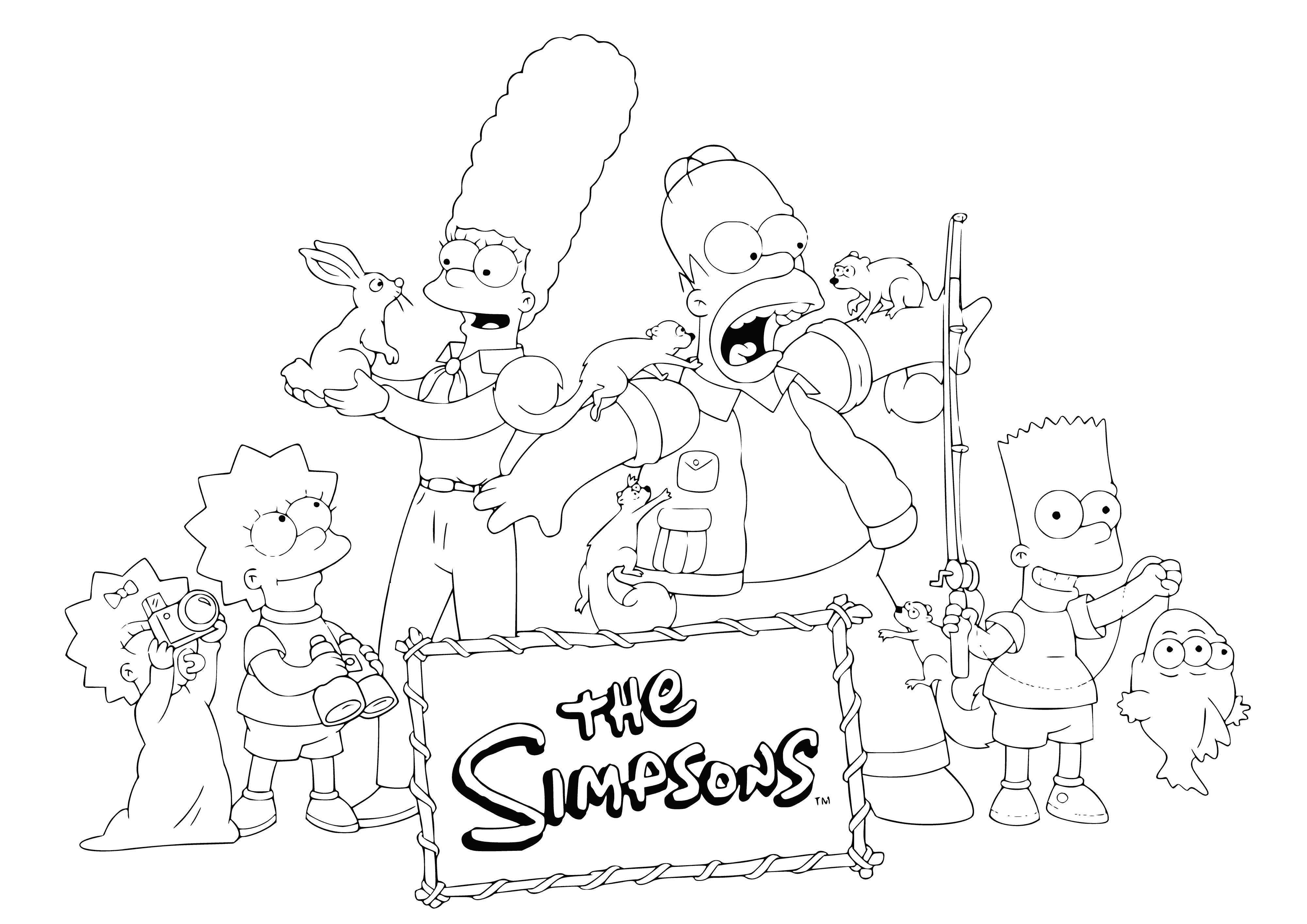 coloring page: A cartoon family of 5 hailing from Springfield get into hijinks & adventures. #TheSimpsons