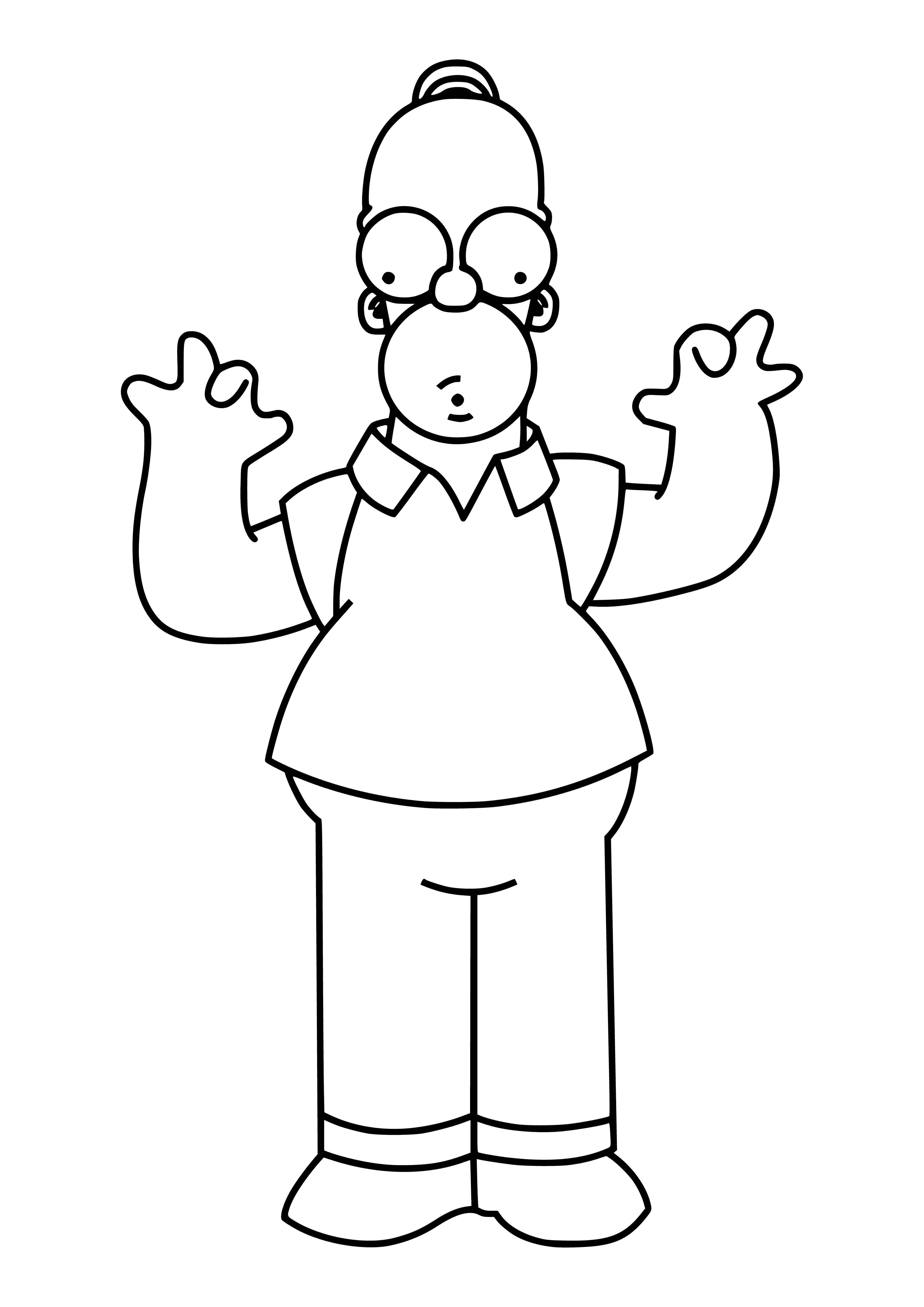 coloring page: Homer Simpson is a bored nuclear worker, married to Marge with 3 kids, Bart, Lisa and Maggie who often gets into trouble.