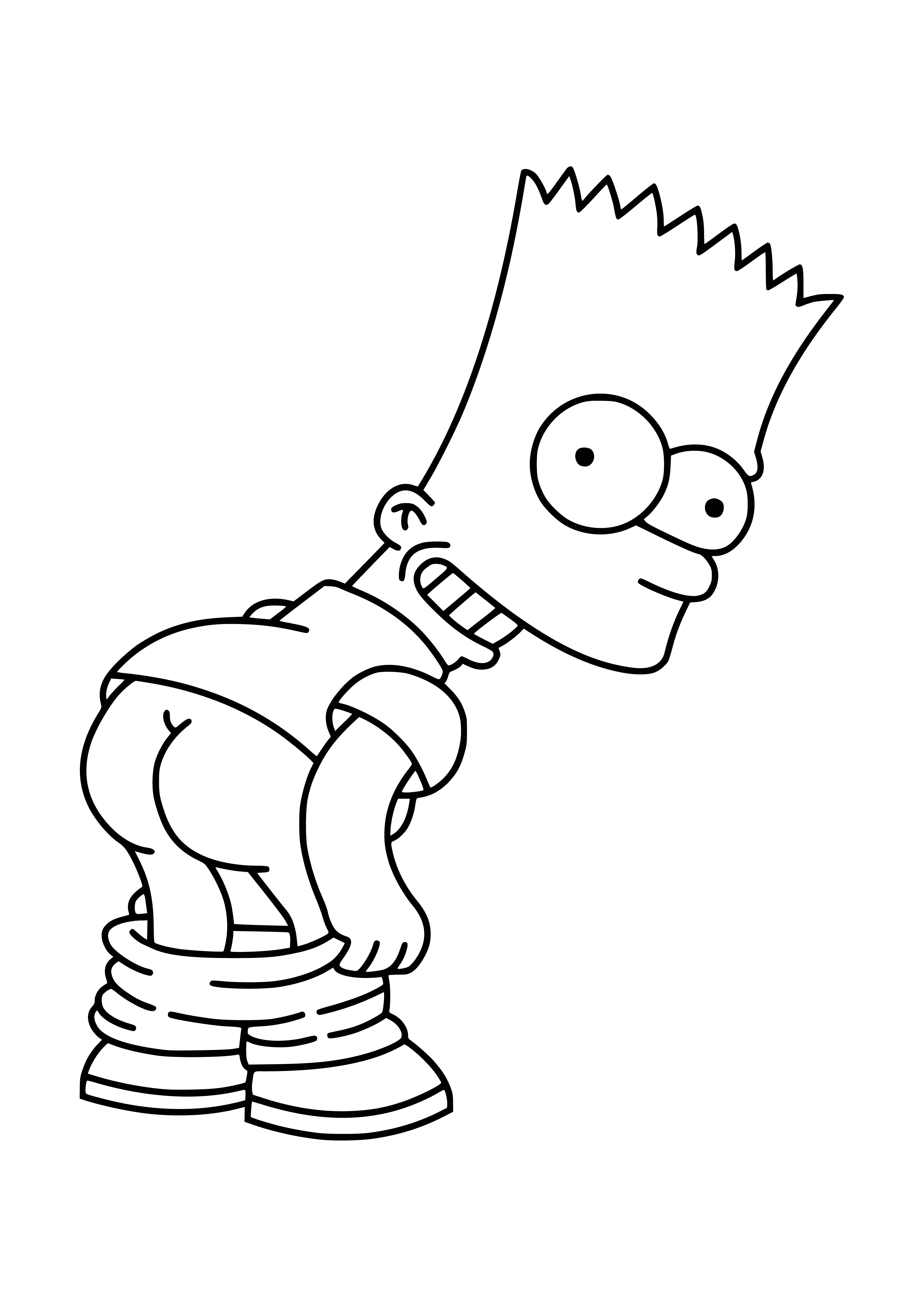 coloring page: Troublemaker Bart: Standing on a chair, holding spray paint & can, bright green shirt, messy spiked hair. Ready to cause chaos?  #troublemakerBart