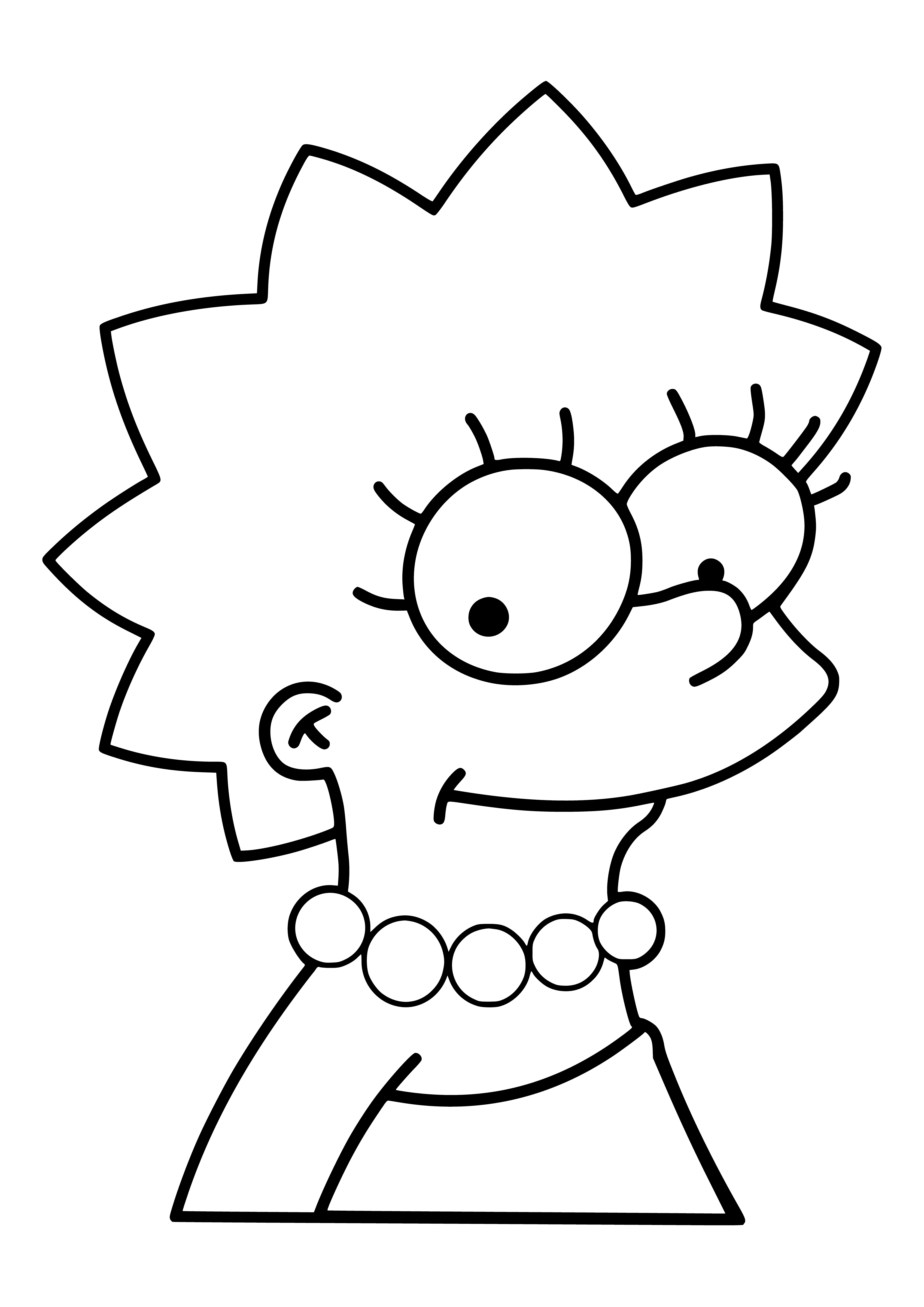coloring page: Lisa Simpson, 8yo middle child of Homer & Marge, is a gifted student passionate abt her interests, inc. school & saxophone, vegetarian & feminist.