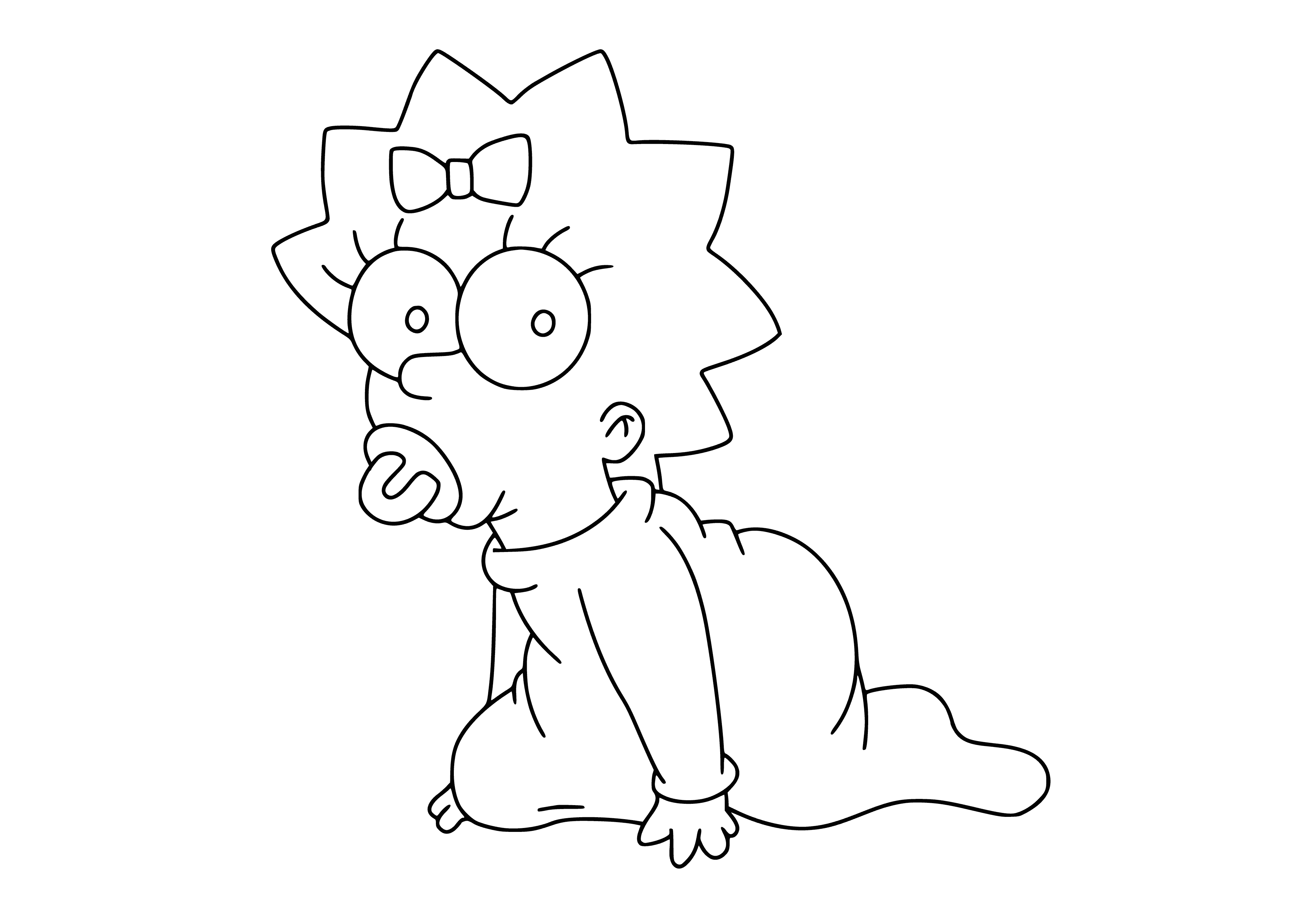 coloring page: Maggie Simpson in high chair looking cute, sporting a bow and white dress. #TheSimpsons