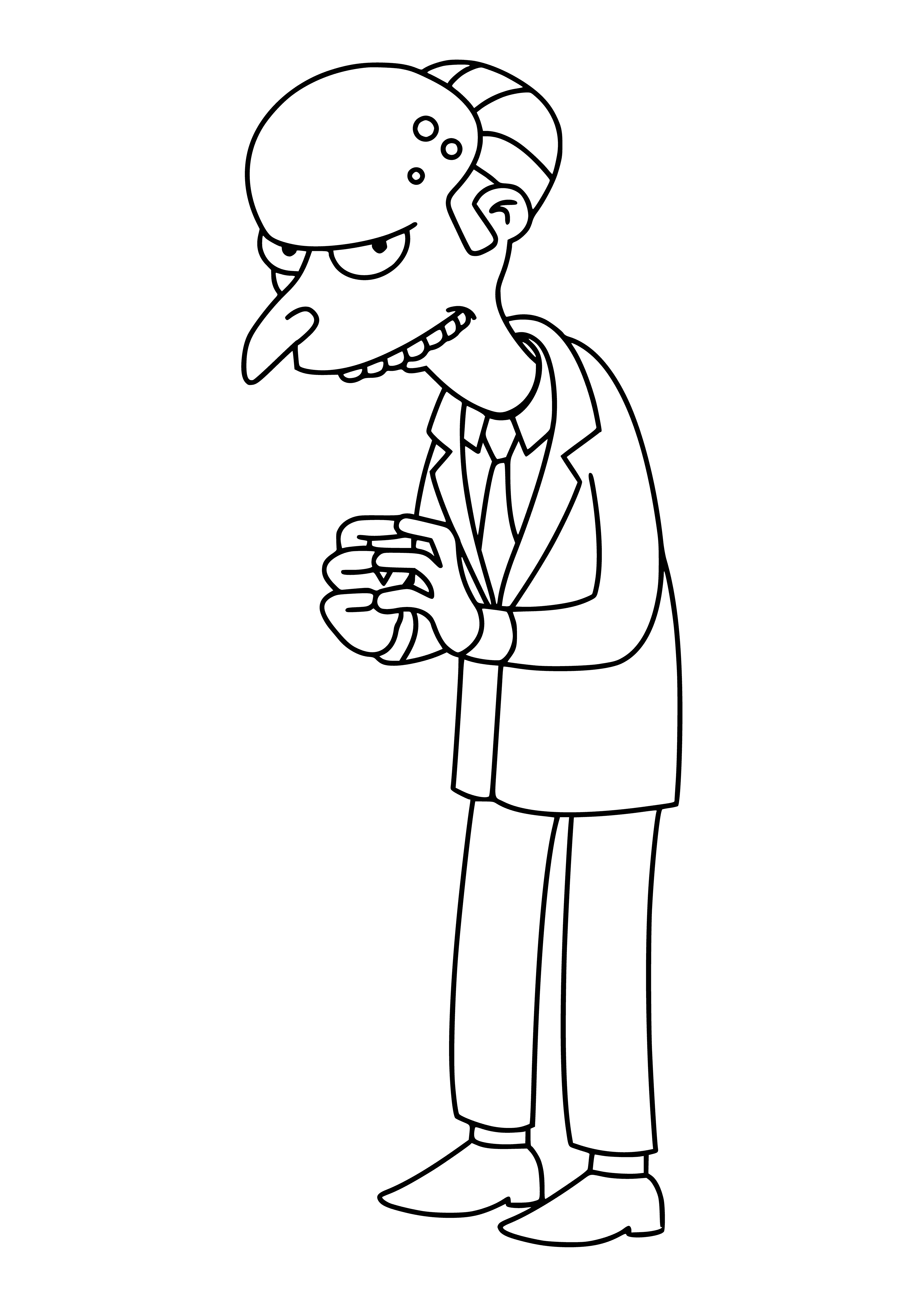 coloring page: Mr. Burns from The Simpsons is an old, wealthy owner of a nuclear power plant, antagonist on the show.