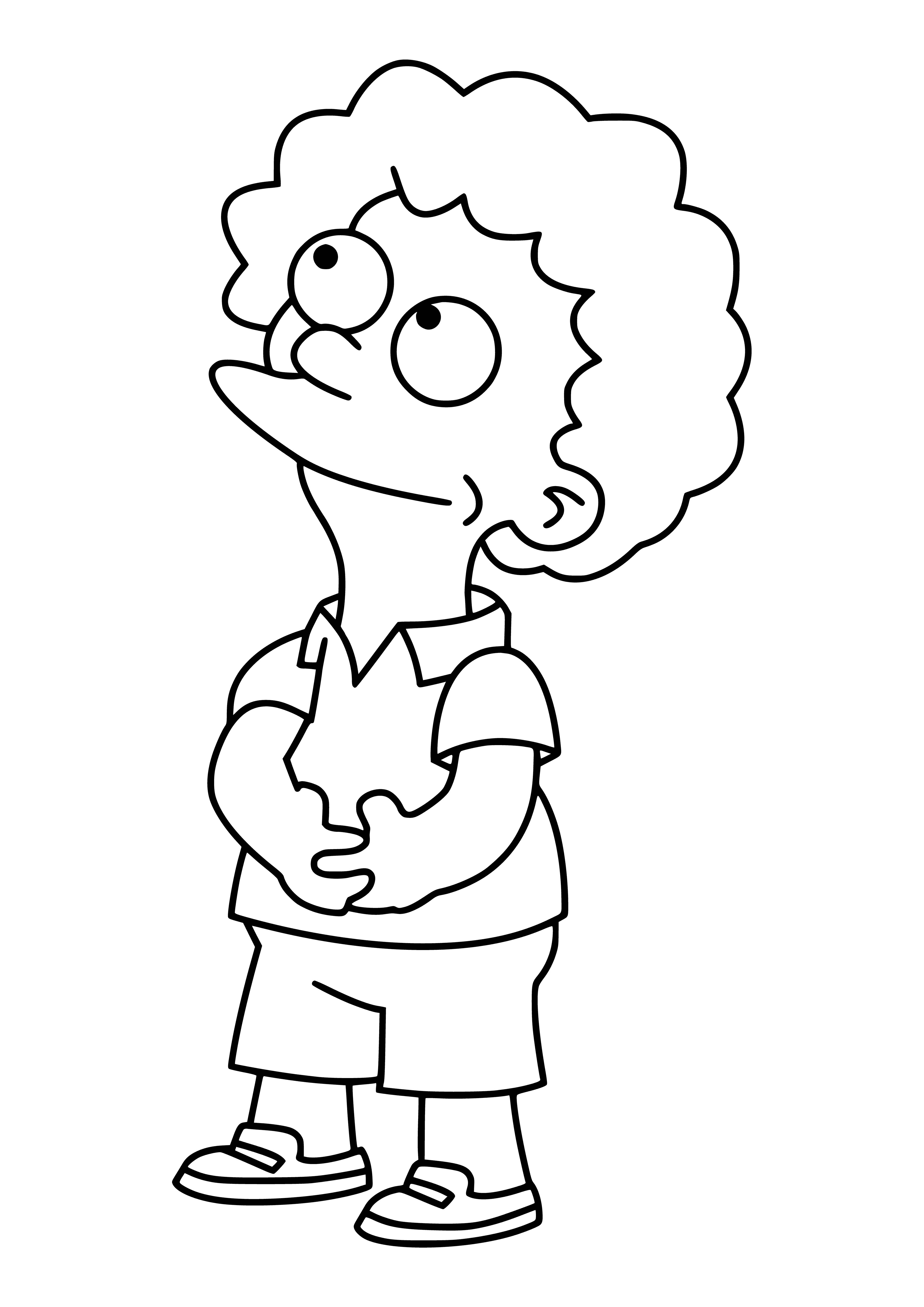 coloring page: Todd Flanders is a young boy with light brown hair wearing a white shirt, blue sweater vest, red tie, and blue shorts with black glasses.