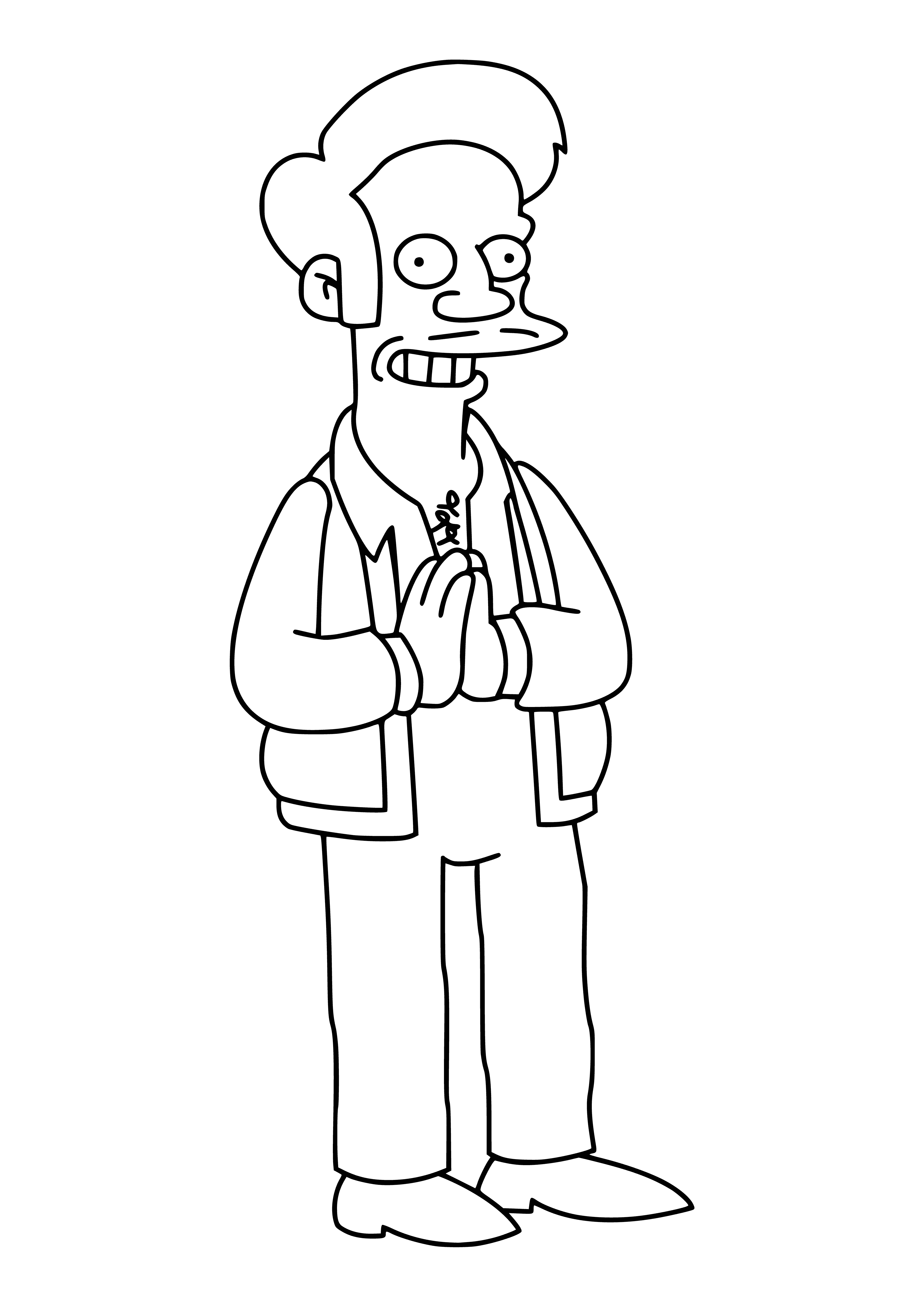 coloring page: Apu Nahasapimapetilon is the owner of the Kwik-E-Mart. He's of Indian descent, works hard, loves his heritage and loves helping customers with a smile.