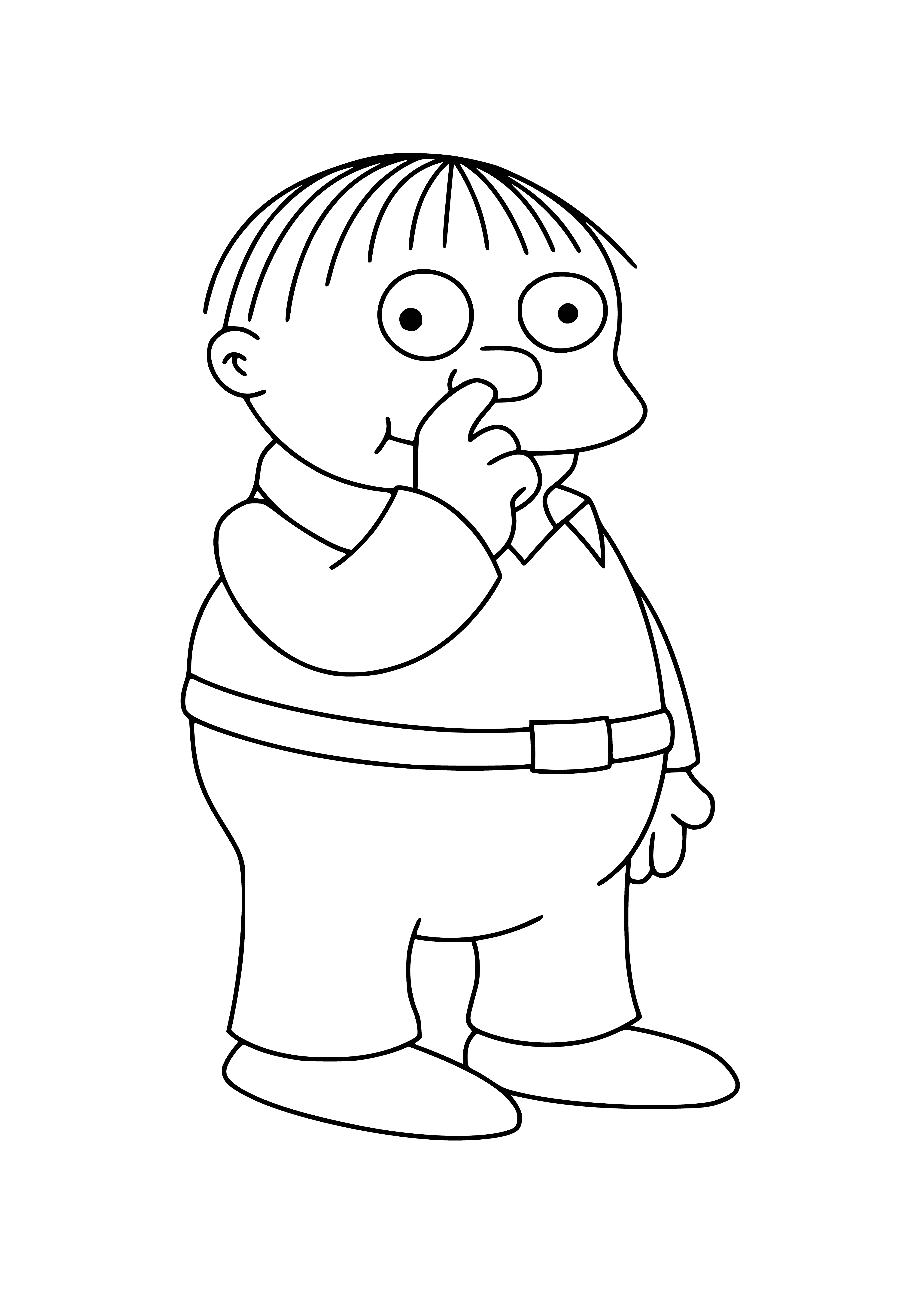 coloring page: The boy in the coloring page is Ralph Wiggum, cheerful son of Sheriff Wiggum who always wears a big smile.
