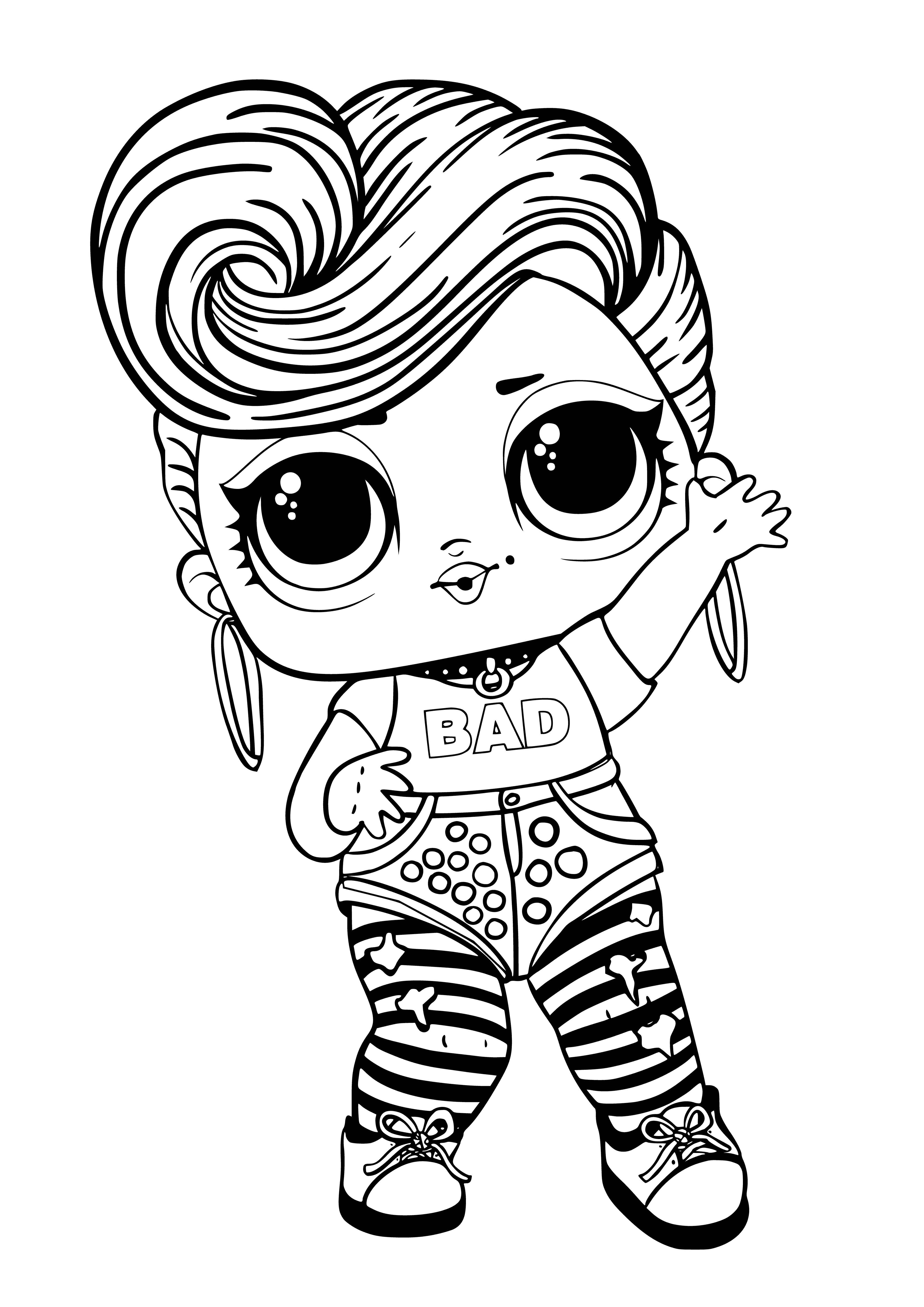 coloring page: Coloring page of black girl with dark hair, light brown skin wearing a mean expression. Tank top & leggings.