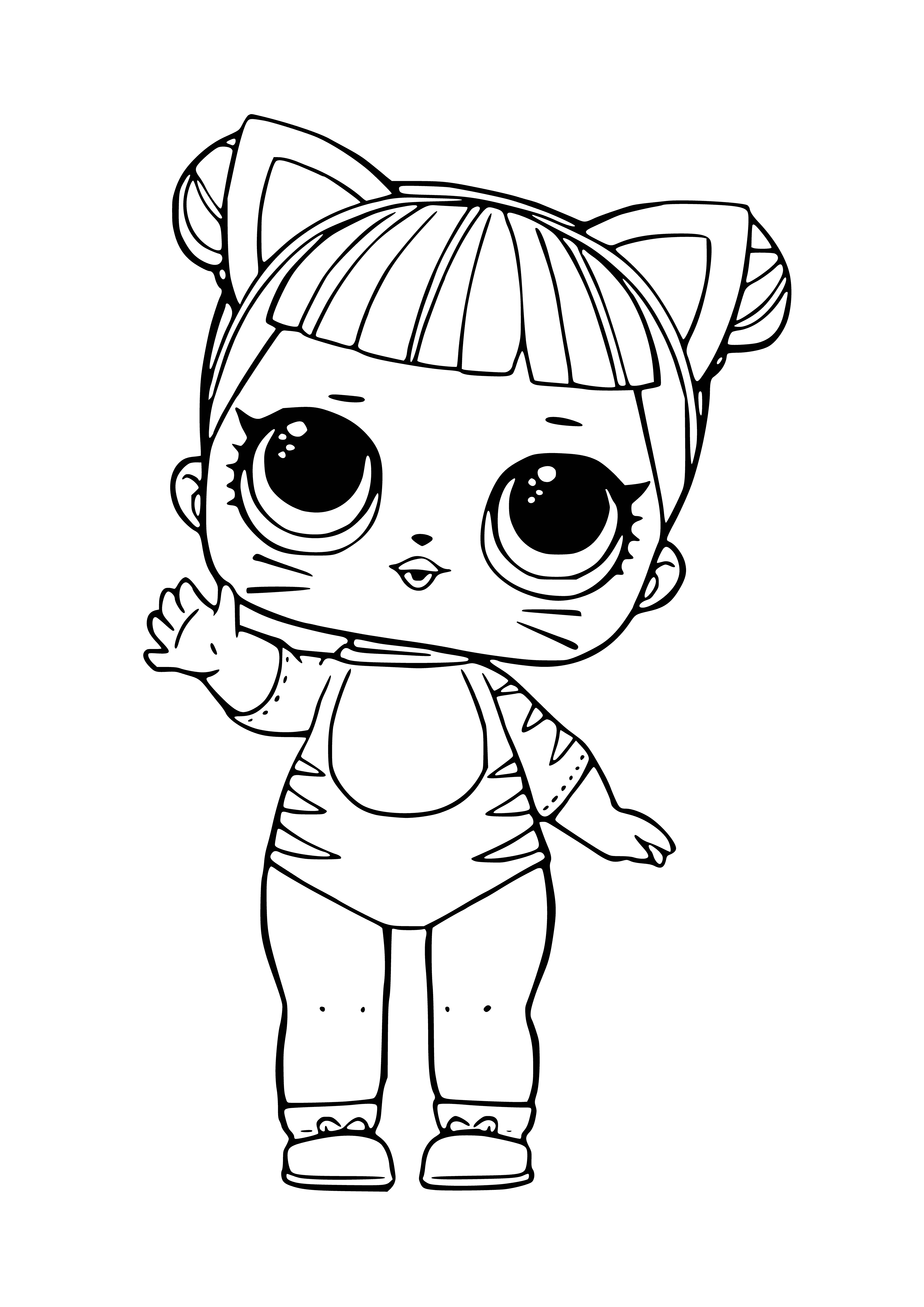 coloring page: Adorable doll kitten that makes a perfect cuddle buddy with its cuteness & fluffiness. Perfect gift for any cat lover. #cat #doll #kitten #gift